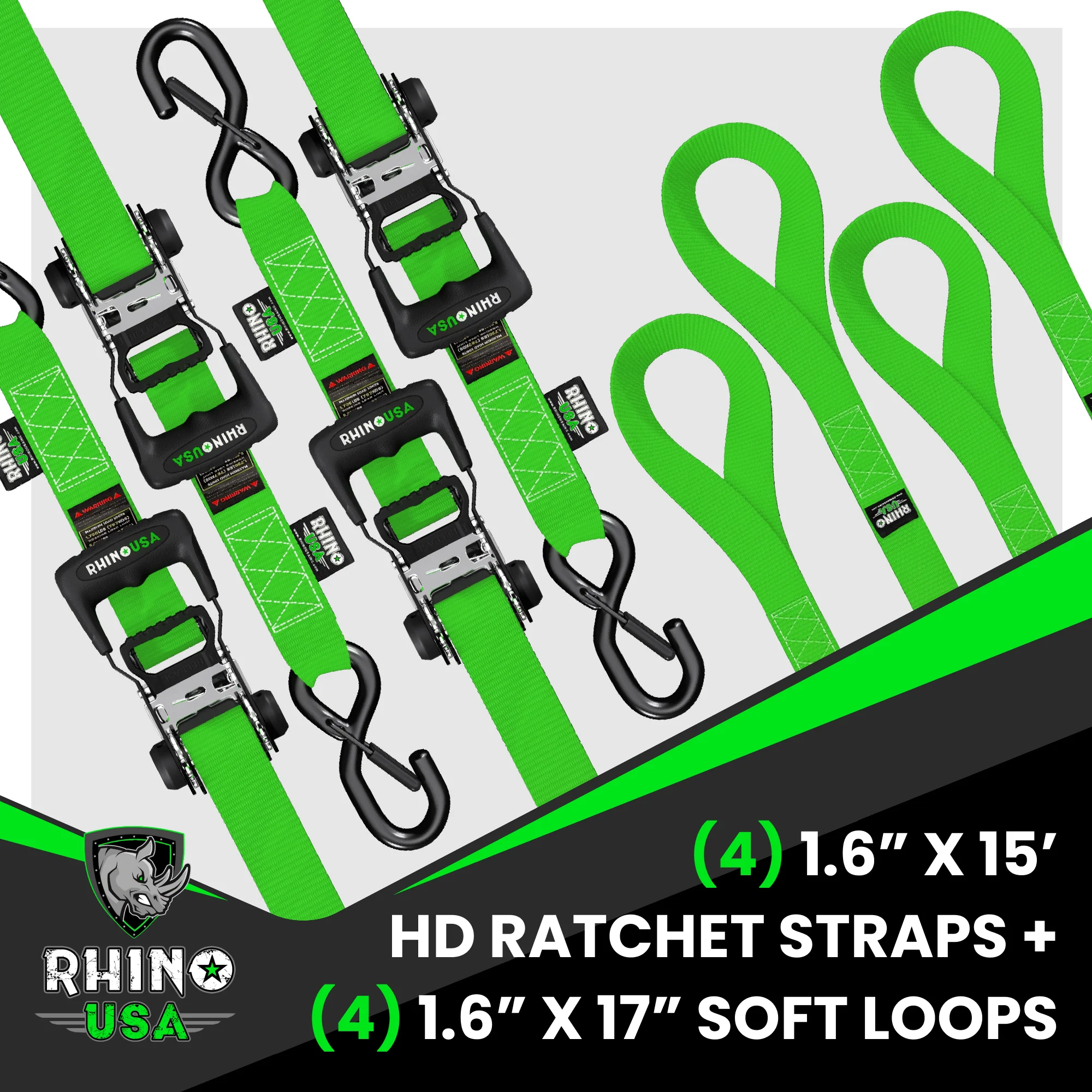 1.6" x 15' HD Ratchet Tie-Down Set (4-Pack) - Image 15