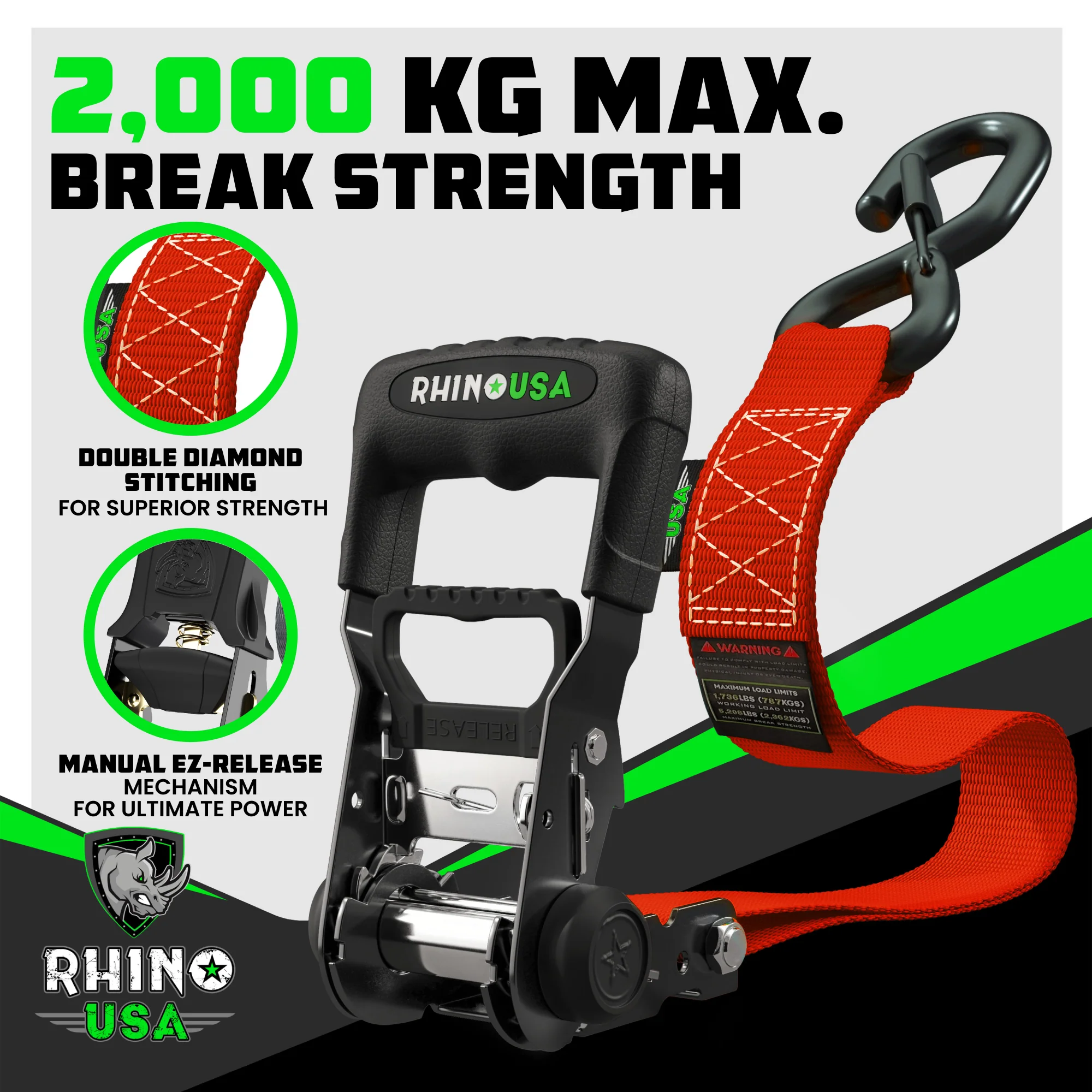 1.6" x 15' HD Ratchet Tie-Down Set (4-Pack) - Image 25