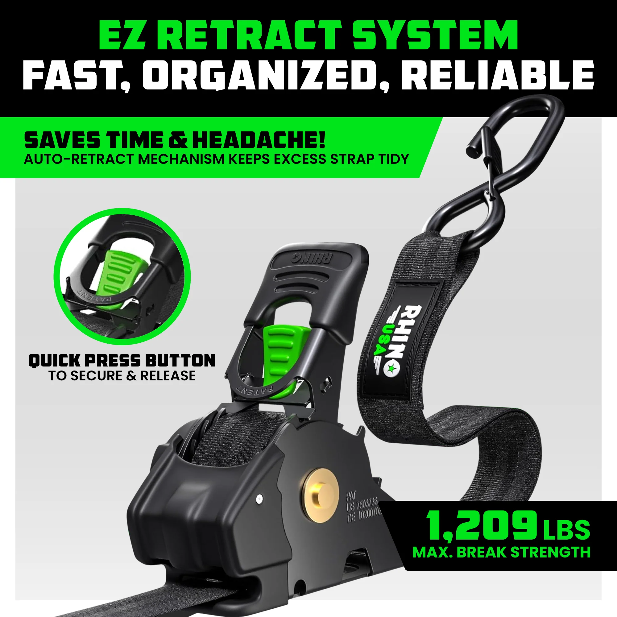 1" x 10' Retractable Ratchet Straps - Image 105