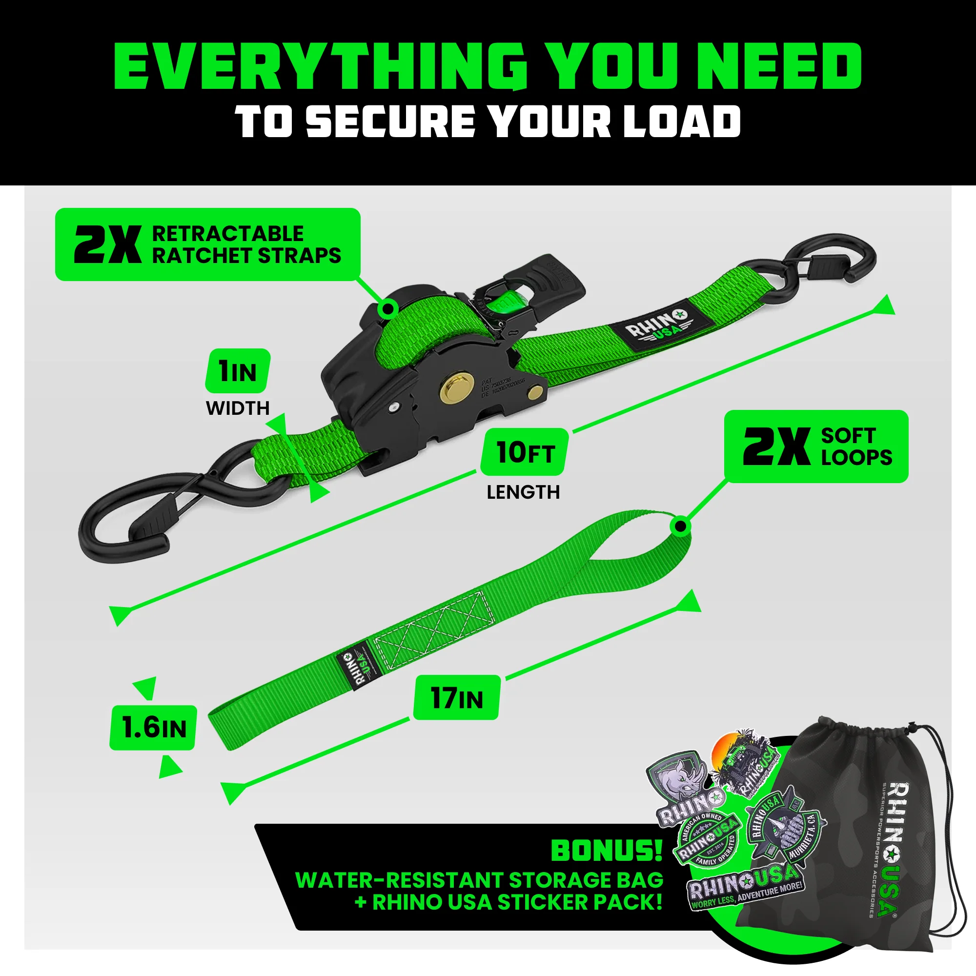 1" x 10' Retractable Ratchet Straps - Image 119