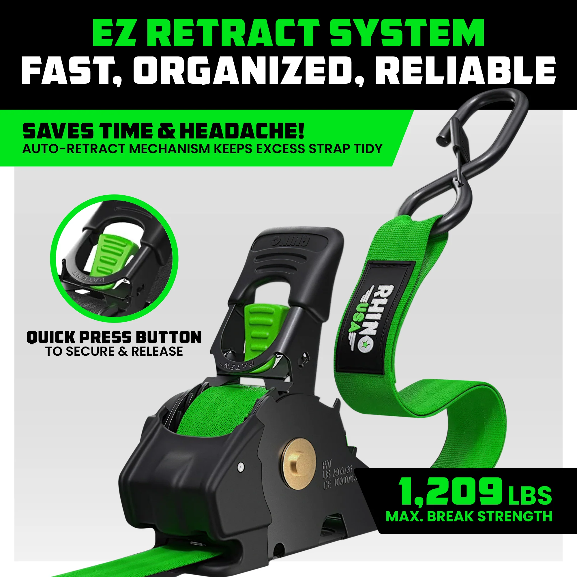 1" x 10' Retractable Ratchet Straps - Image 122