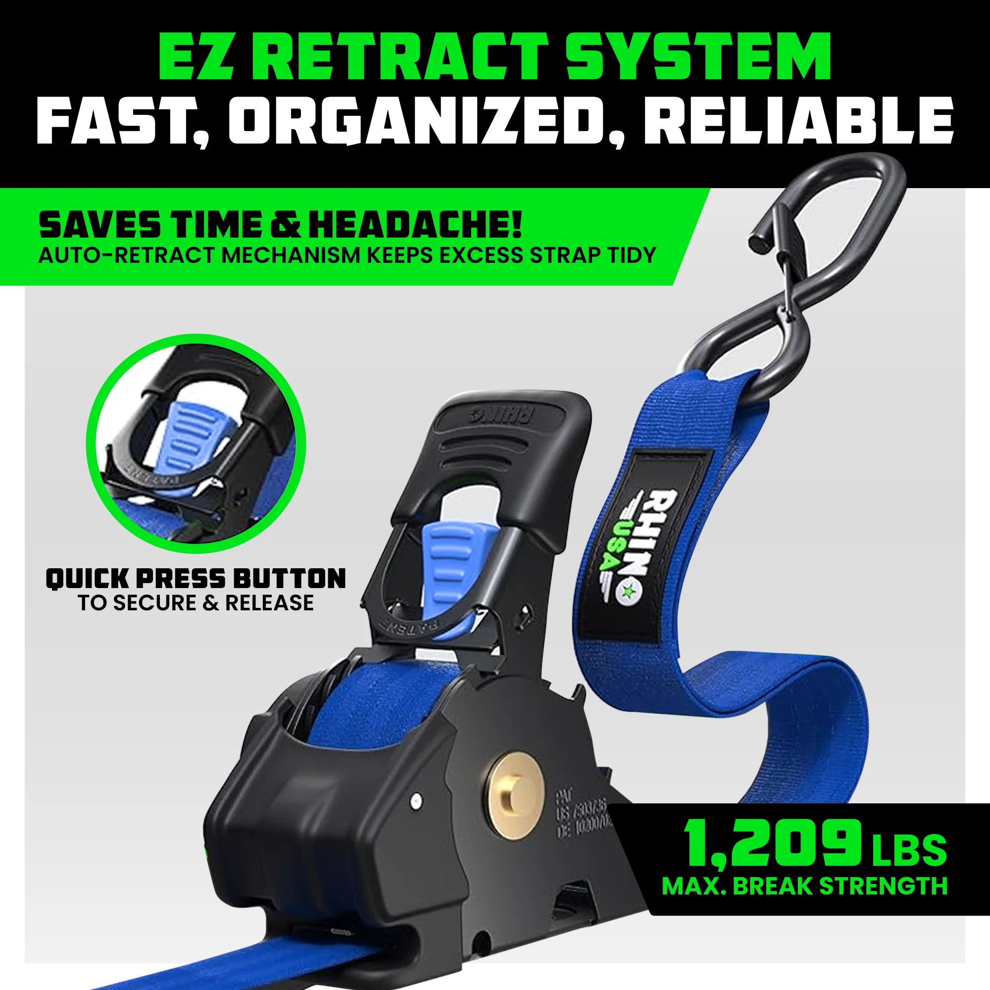 1" x 10' Retractable Ratchet Straps - Image 126