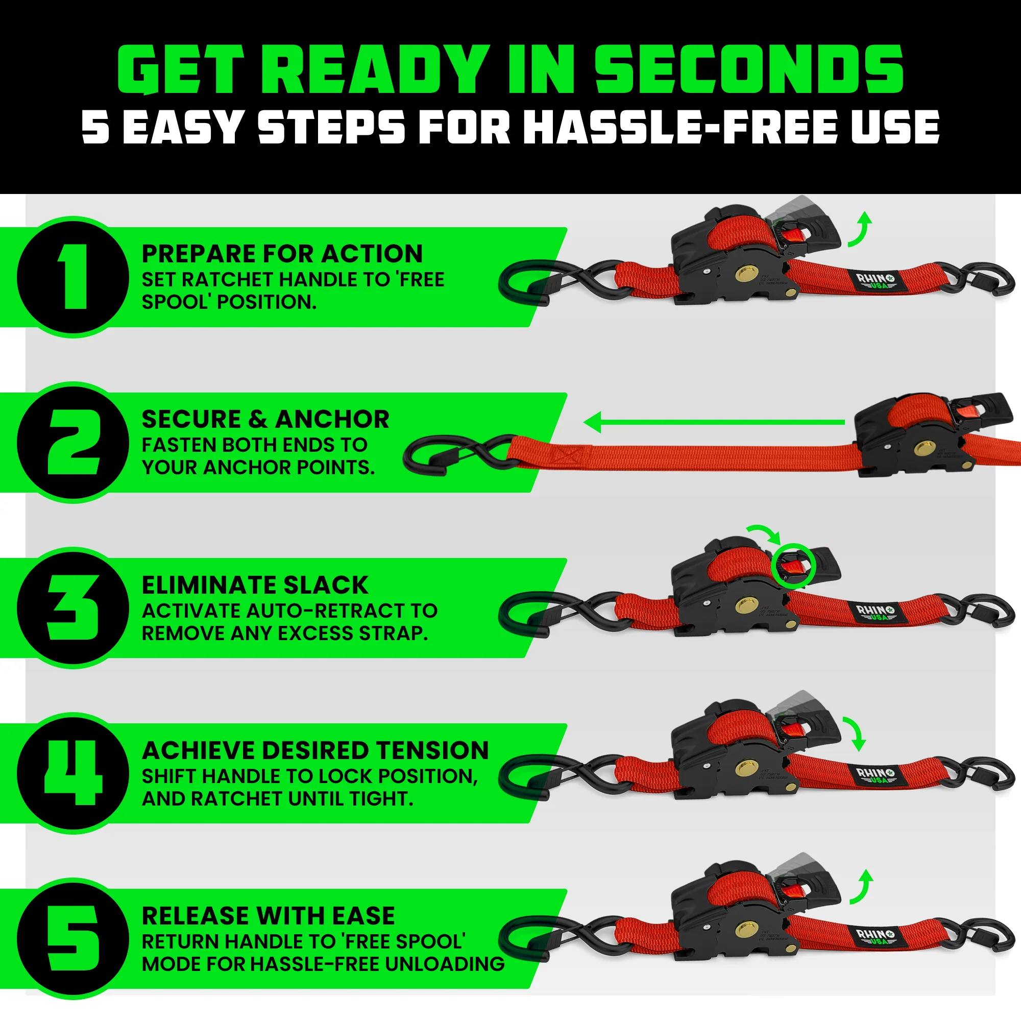 1" x 10' Retractable Ratchet Straps - Image 143