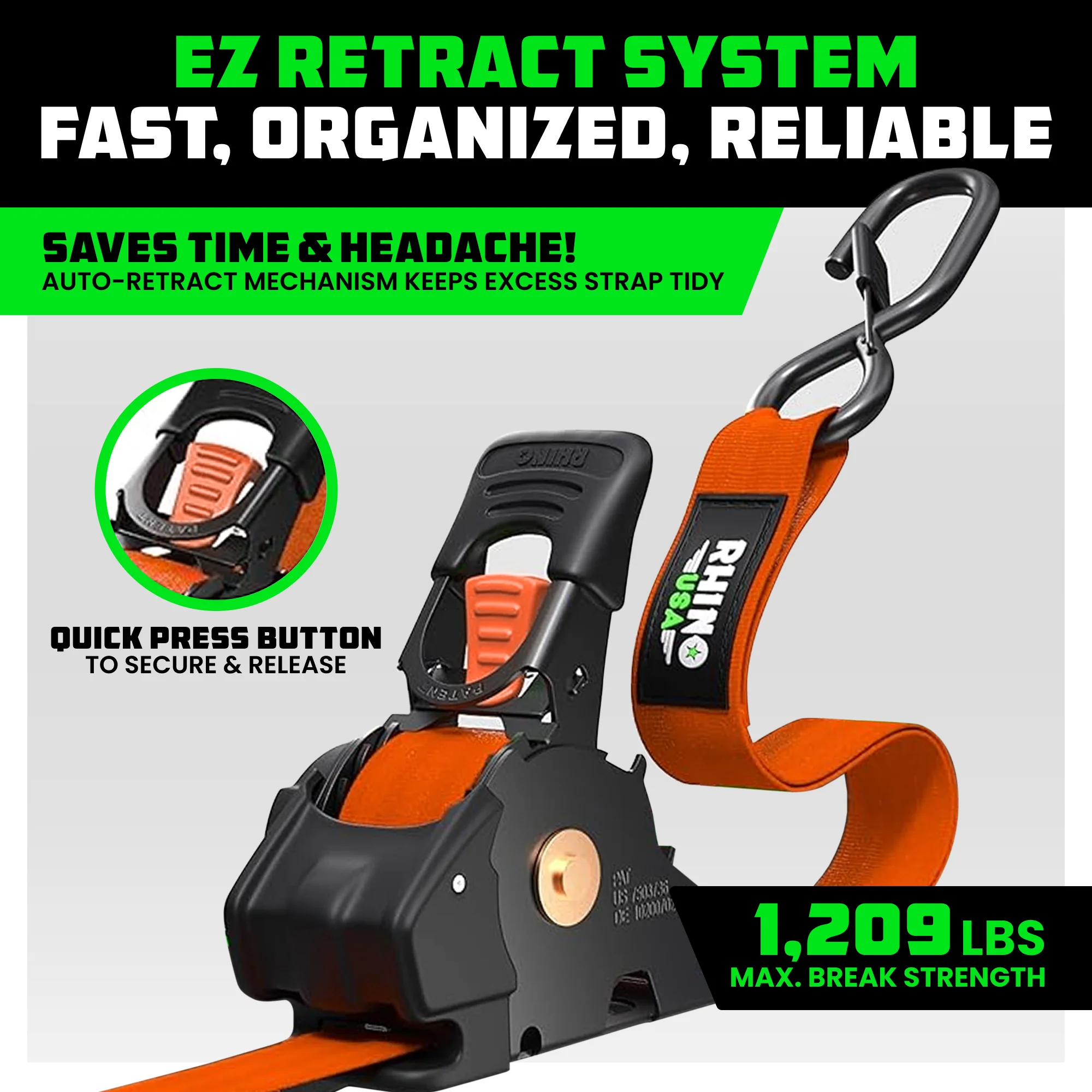 1" x 10' Retractable Ratchet Straps - Image 155