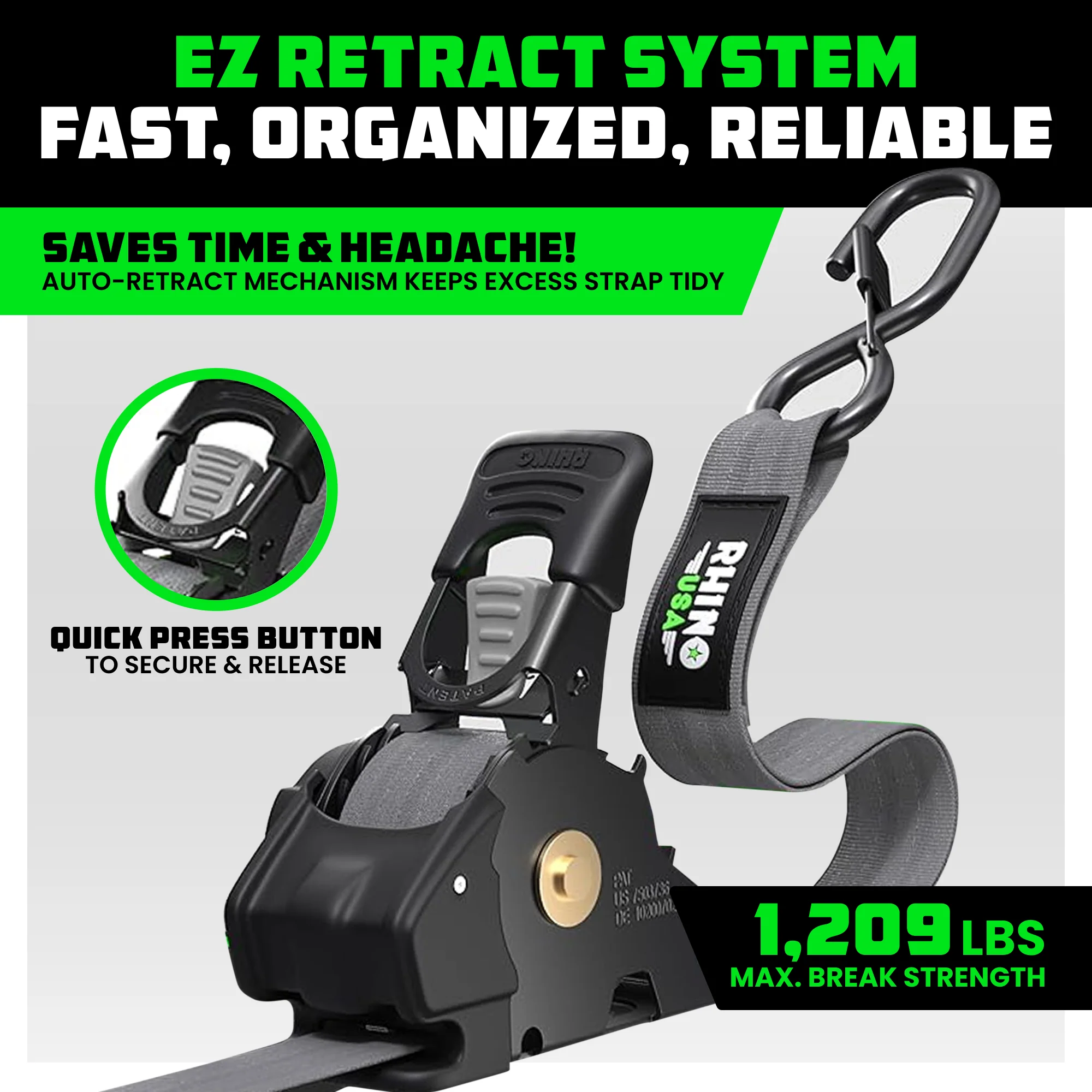 1" x 10' Retractable Ratchet Straps - Image 169