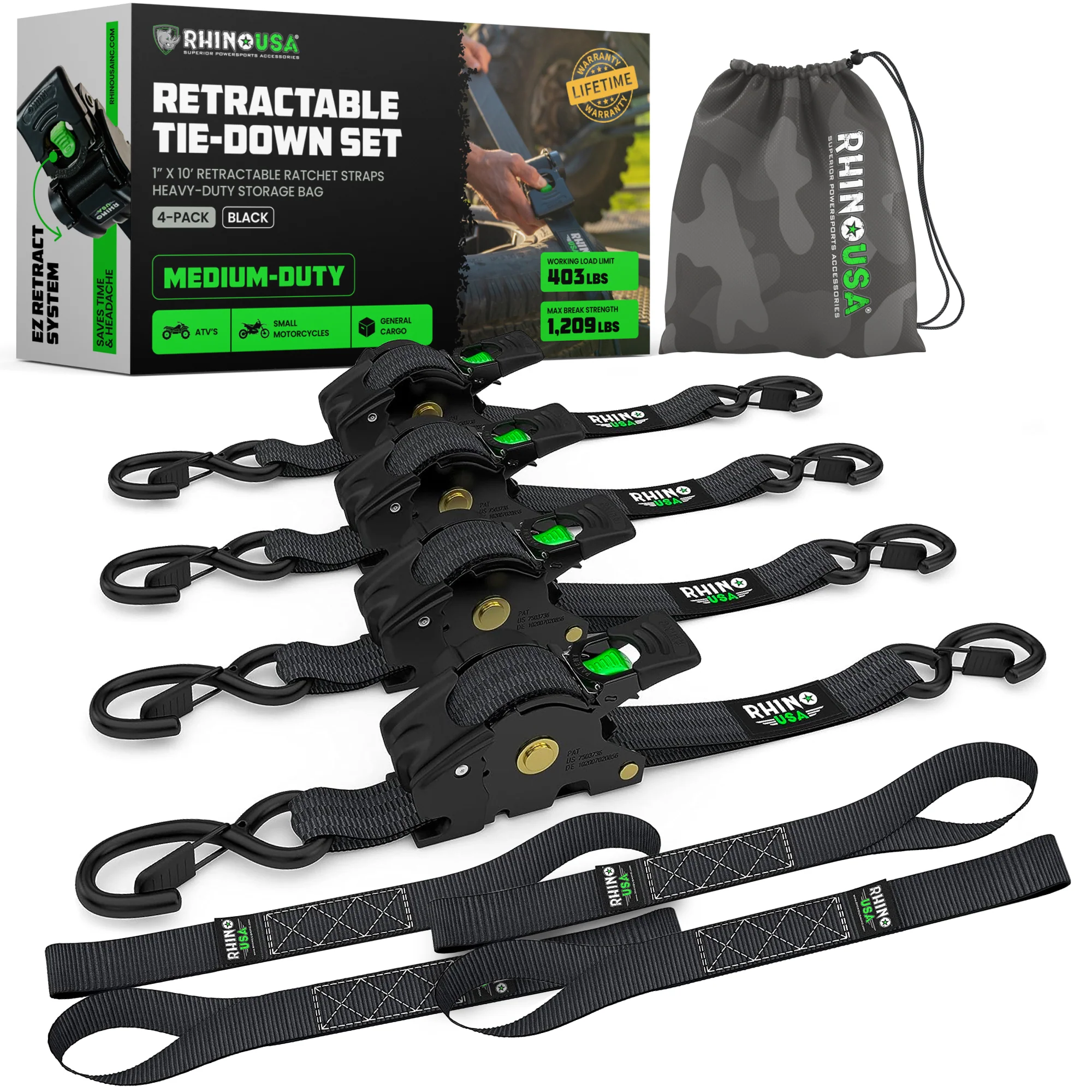 1" x 10' Retractable Ratchet Straps - Image 17