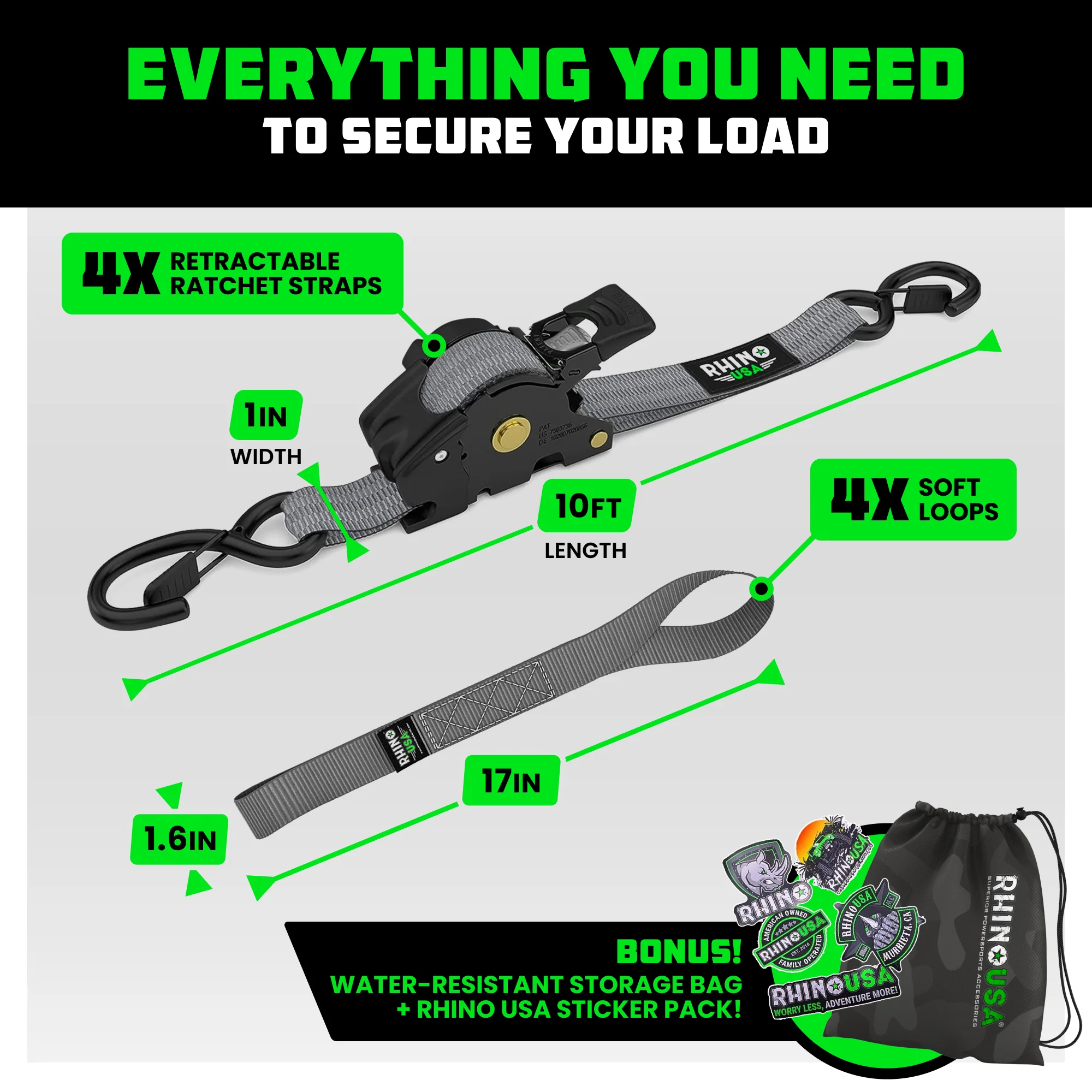 1" x 10' Retractable Ratchet Straps - Image 171