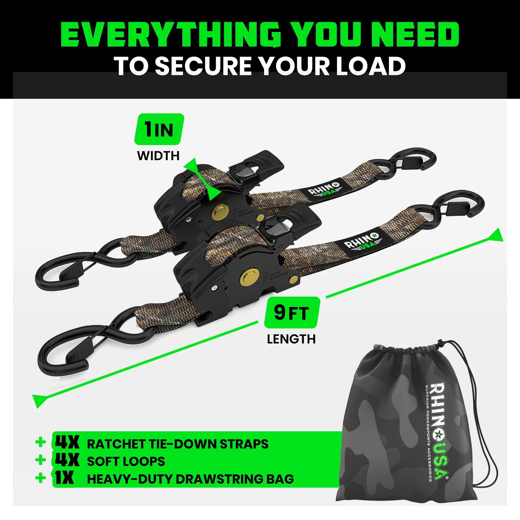 1" x 10' Retractable Ratchet Straps - Image 183