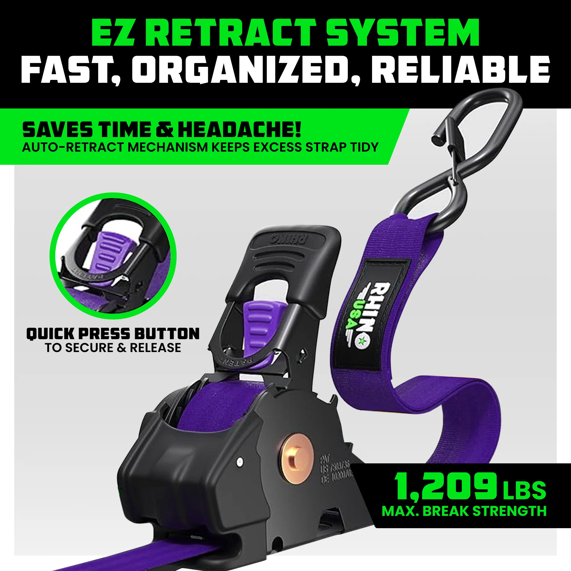 1" x 10' Retractable Ratchet Straps - Image 197