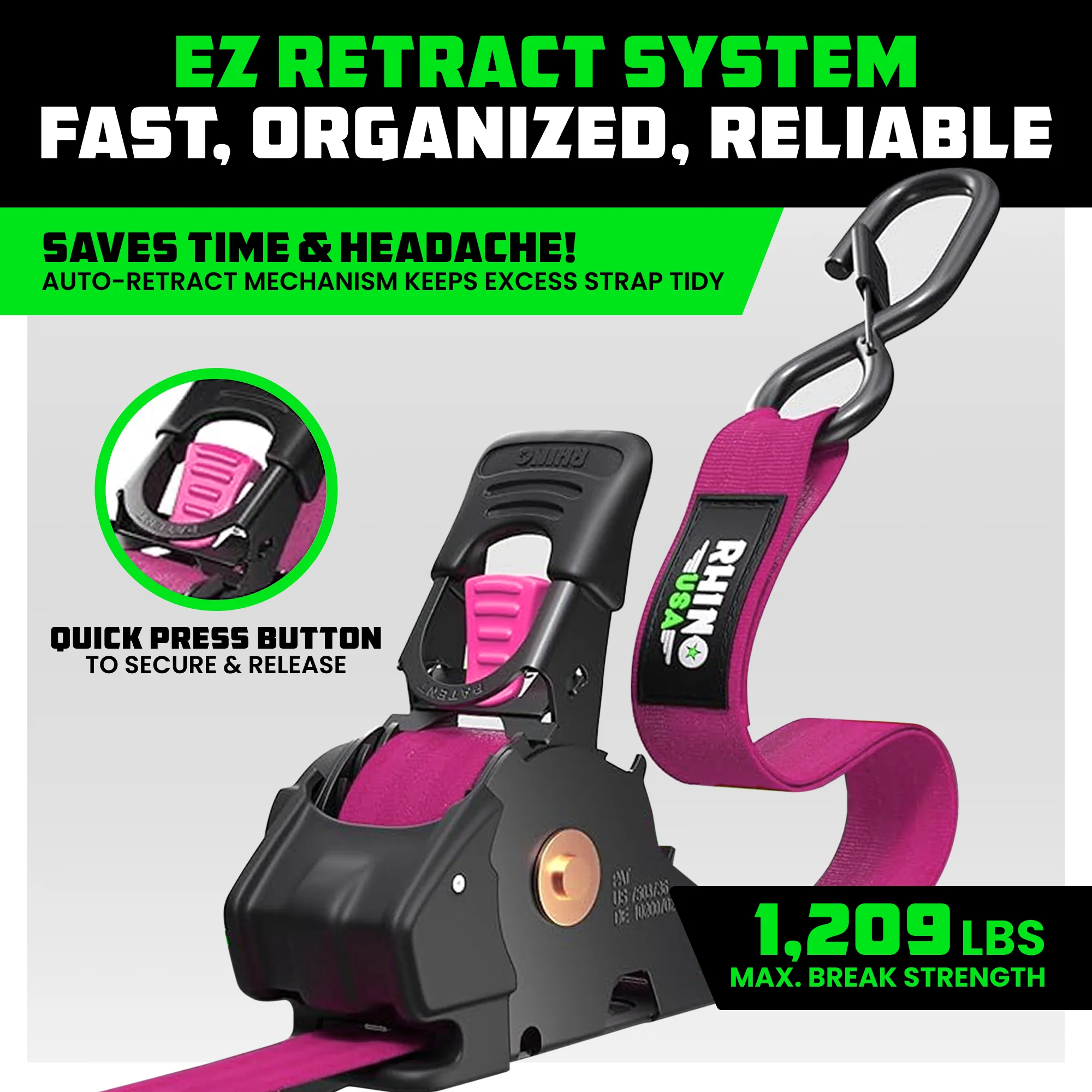 1" x 10' Retractable Ratchet Straps - Image 205