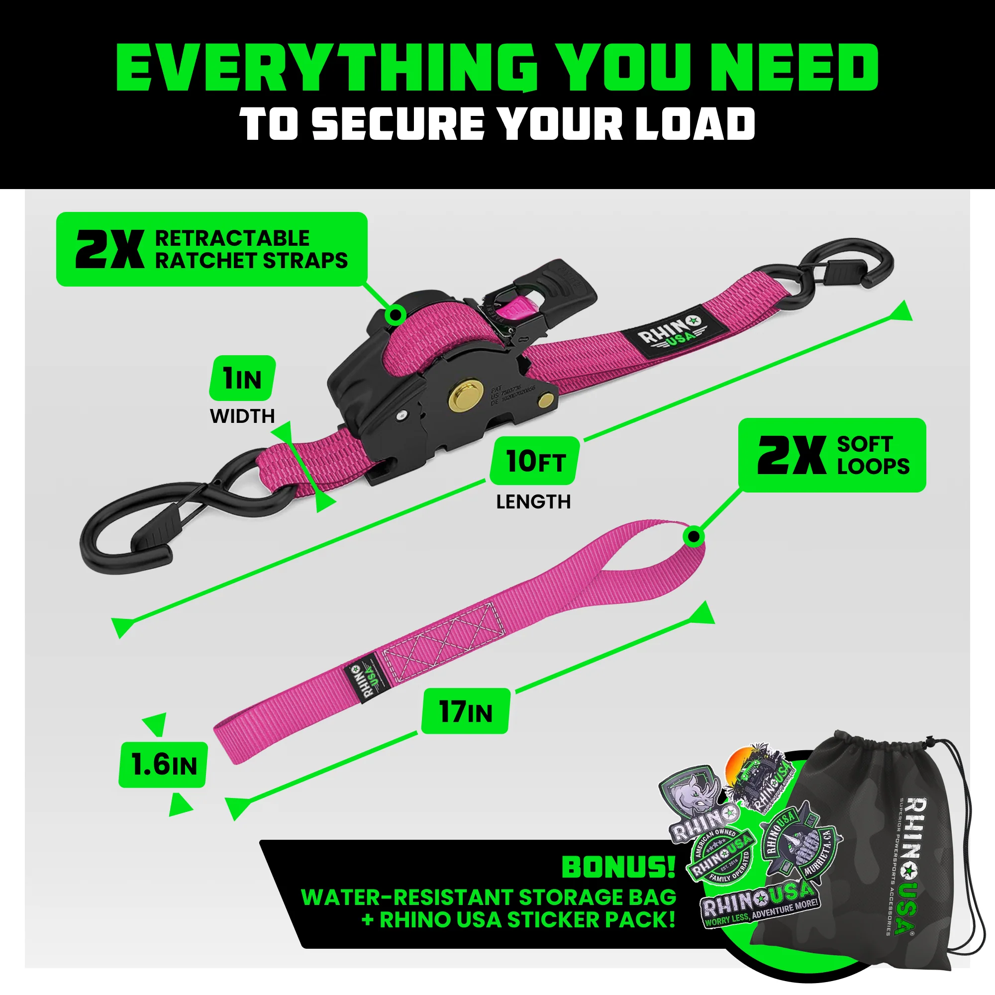 1" x 10' Retractable Ratchet Straps - Image 213