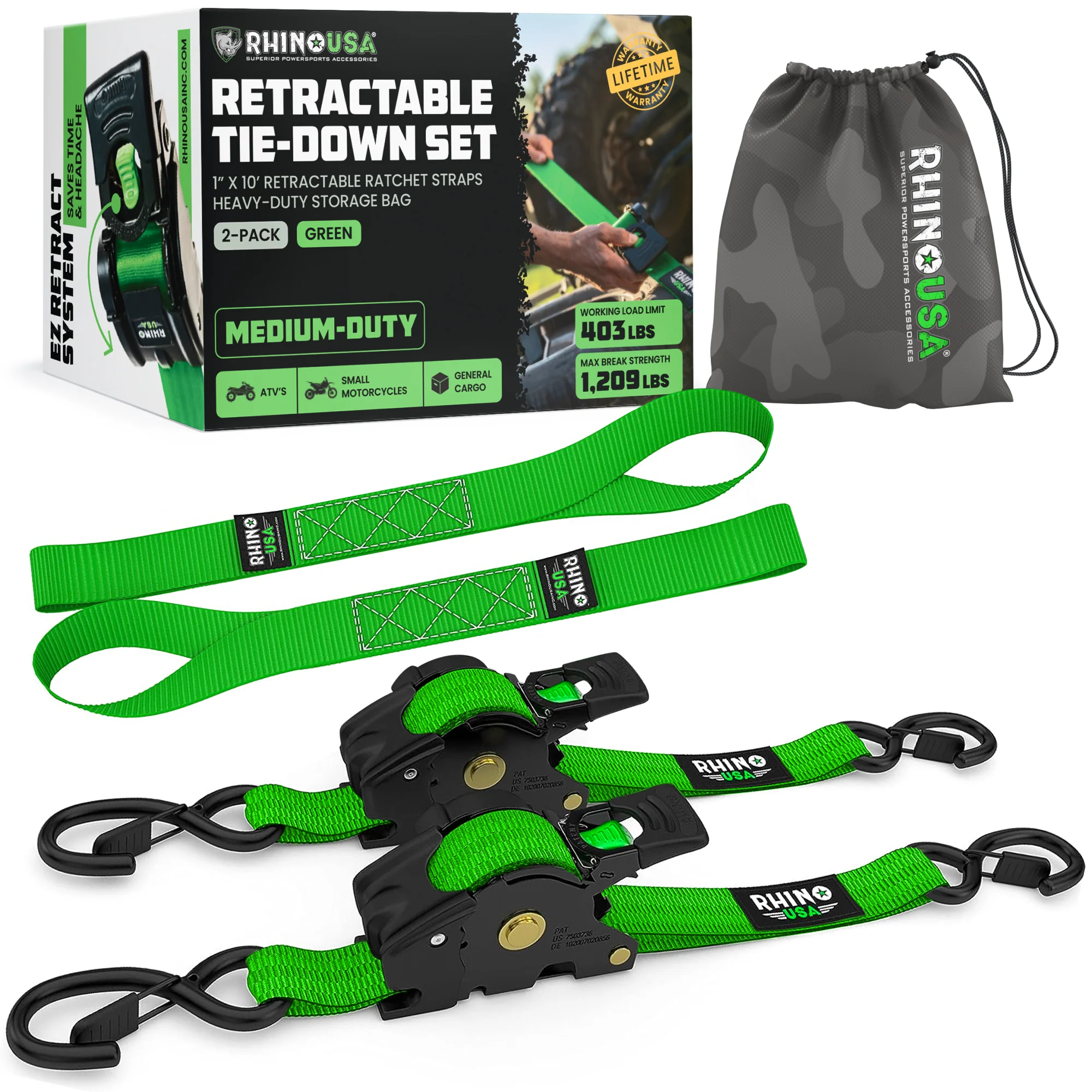 1" x 10' Retractable Ratchet Straps - Image 25