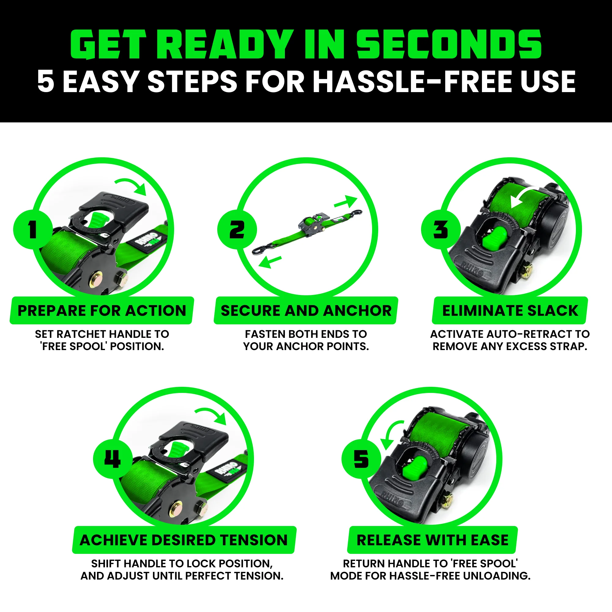 1" x 10' Retractable Ratchet Straps - Image 31