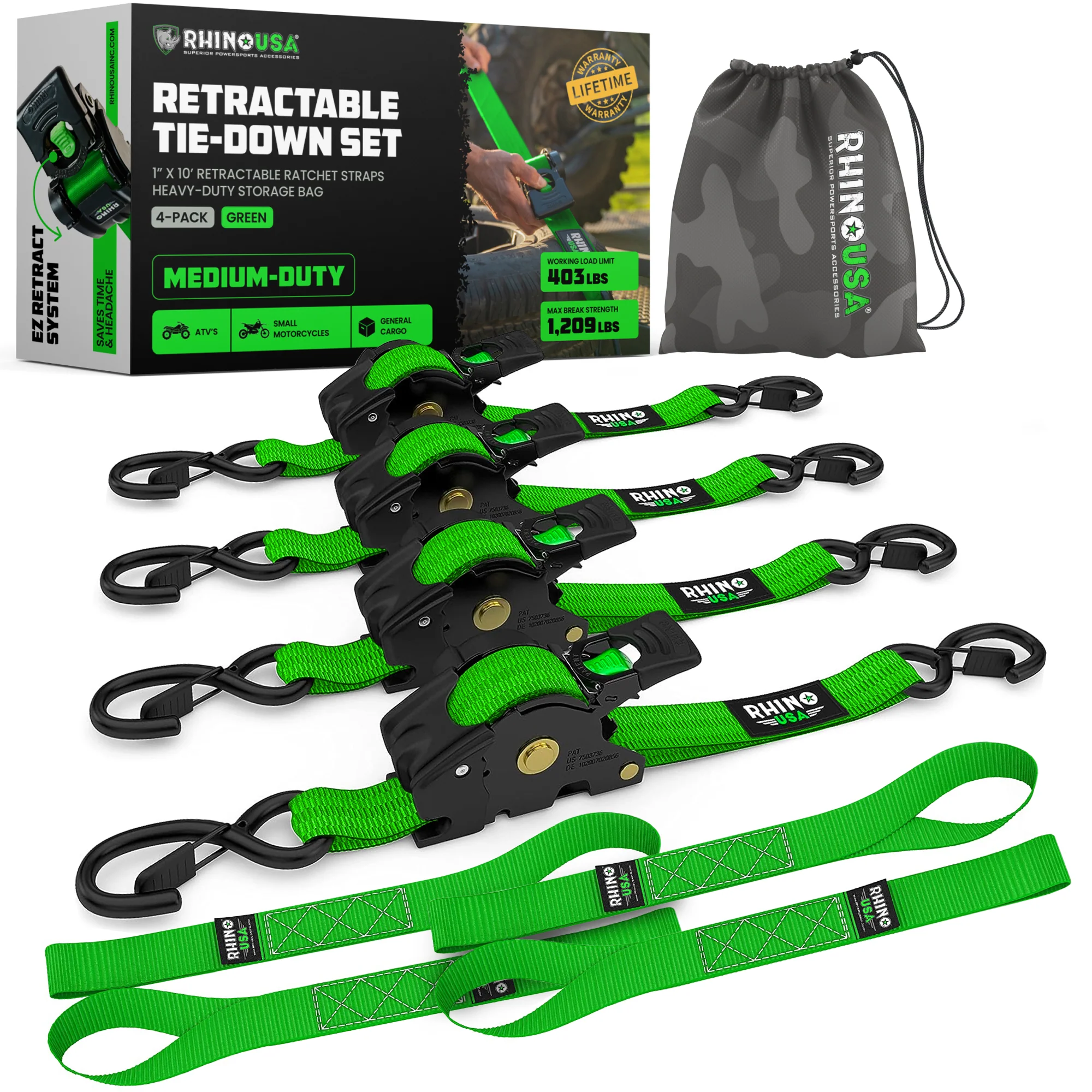 1" x 10' Retractable Ratchet Straps - Image 32