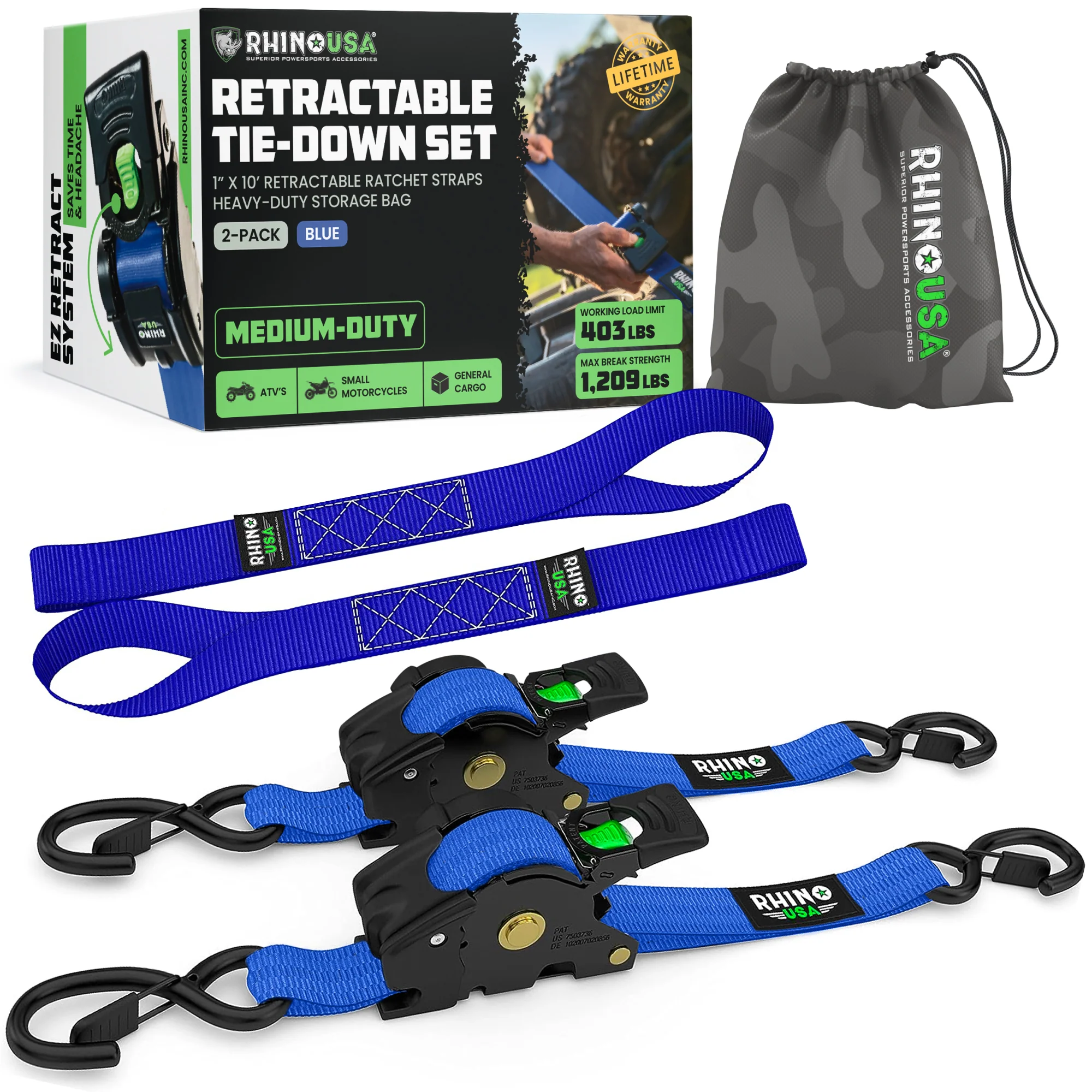 1" x 10' Retractable Ratchet Straps - Image 39