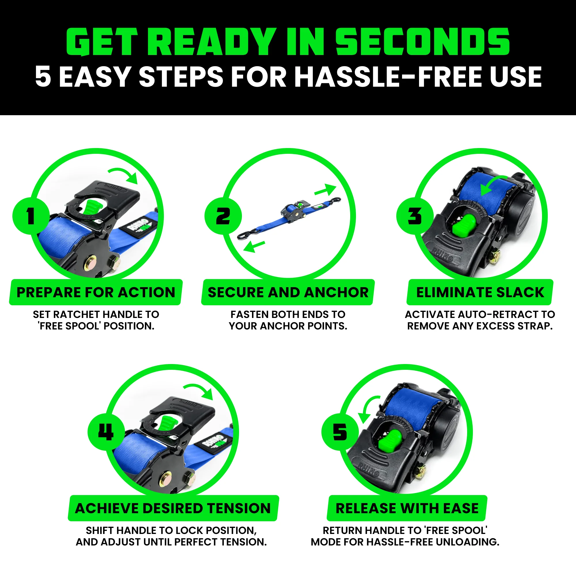 1" x 10' Retractable Ratchet Straps - Image 41