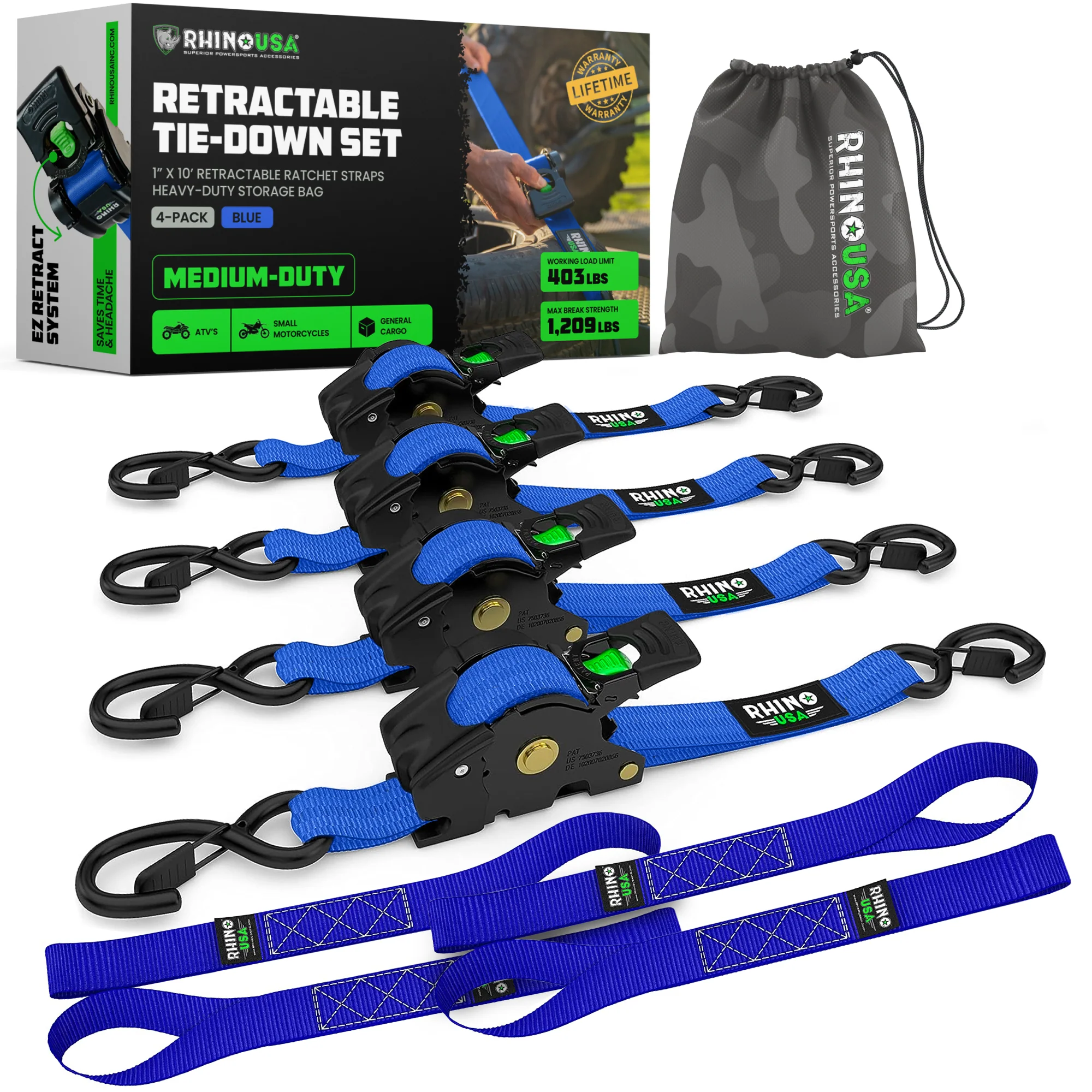 1" x 10' Retractable Ratchet Straps - Image 45