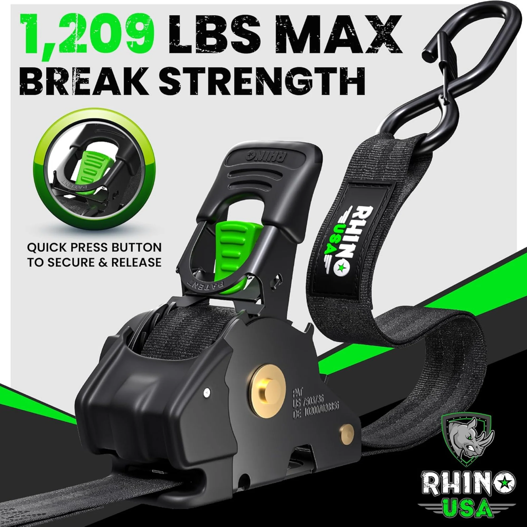 1" x 10' Retractable Ratchet Straps - Image 5