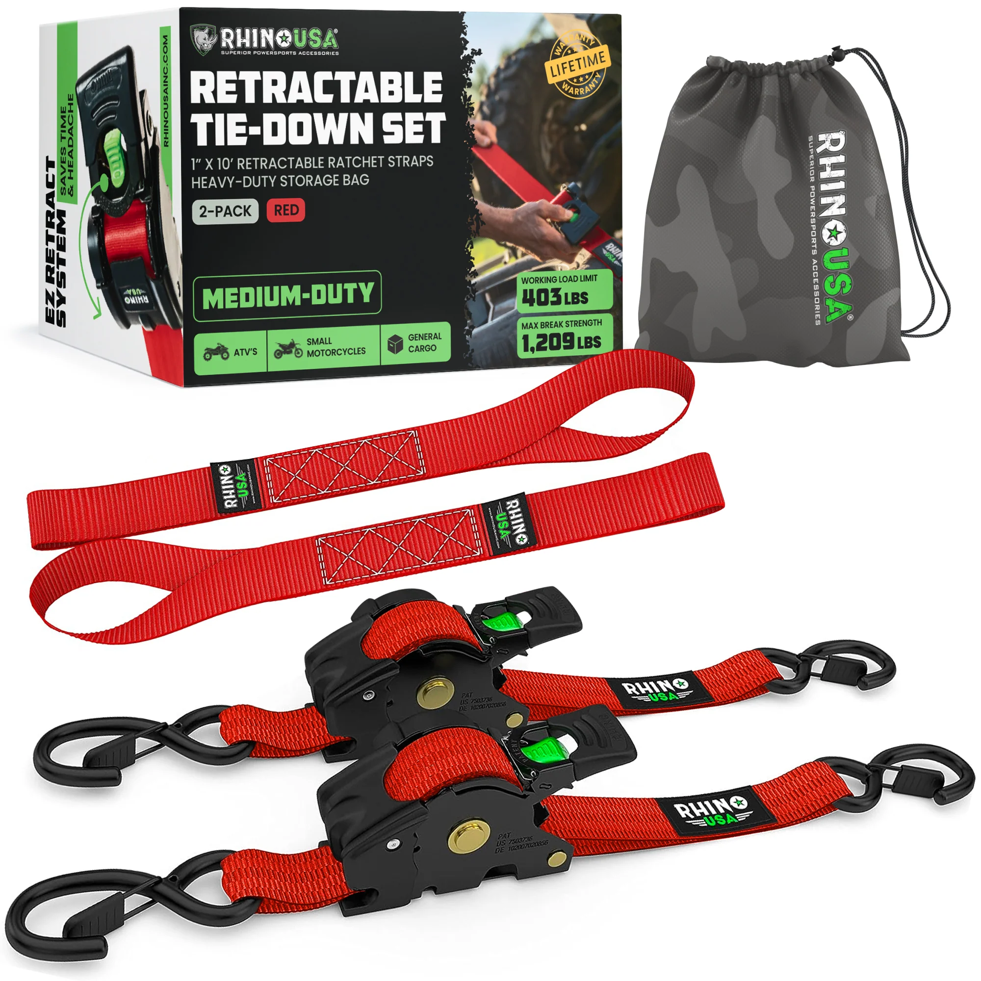 1" x 10' Retractable Ratchet Straps - Image 55