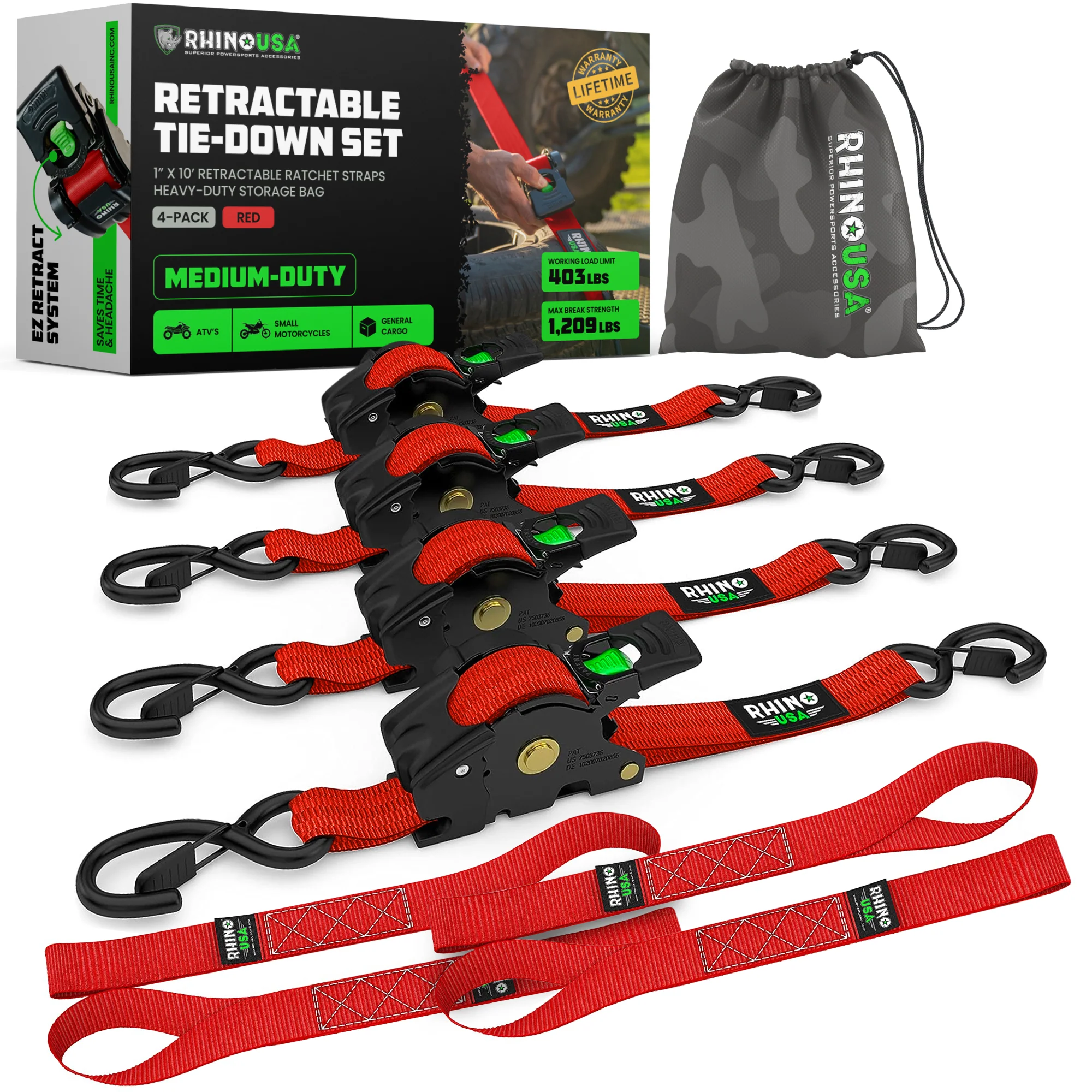 1" x 10' Retractable Ratchet Straps - Image 60