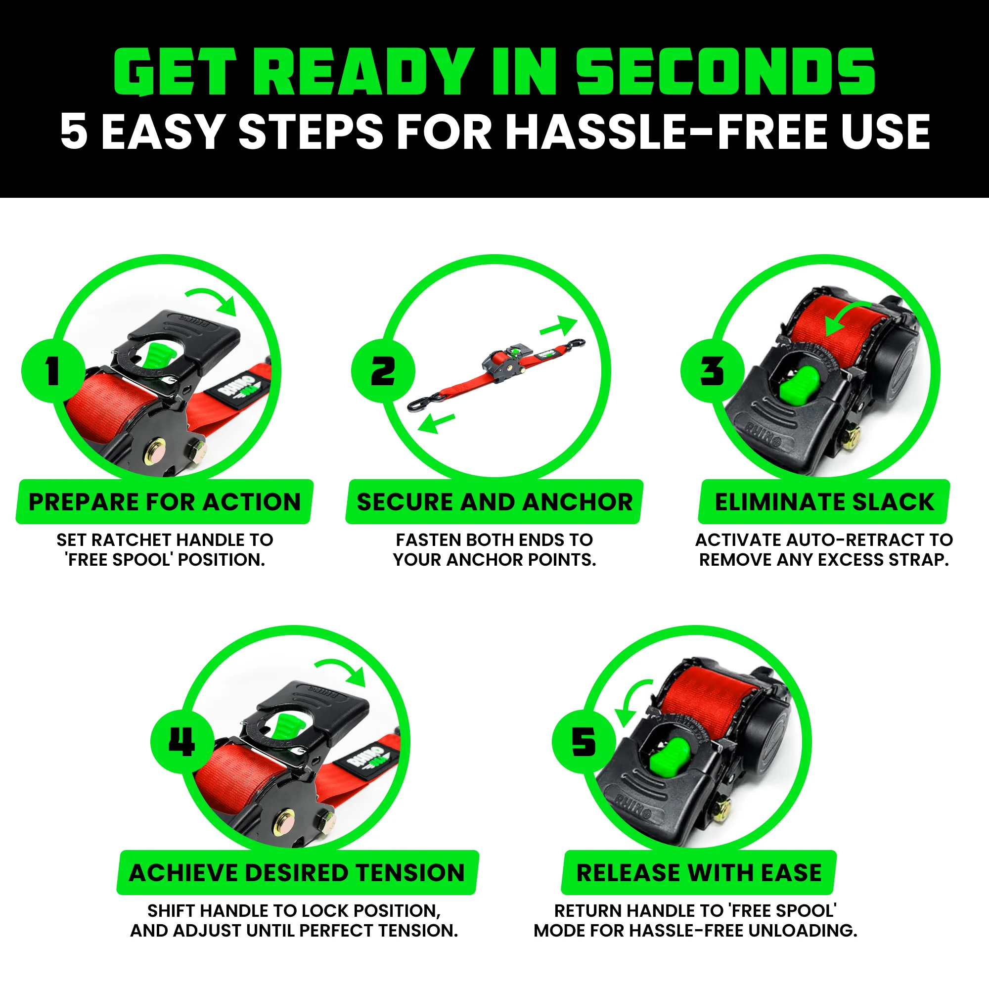 1" x 10' Retractable Ratchet Straps - Image 64