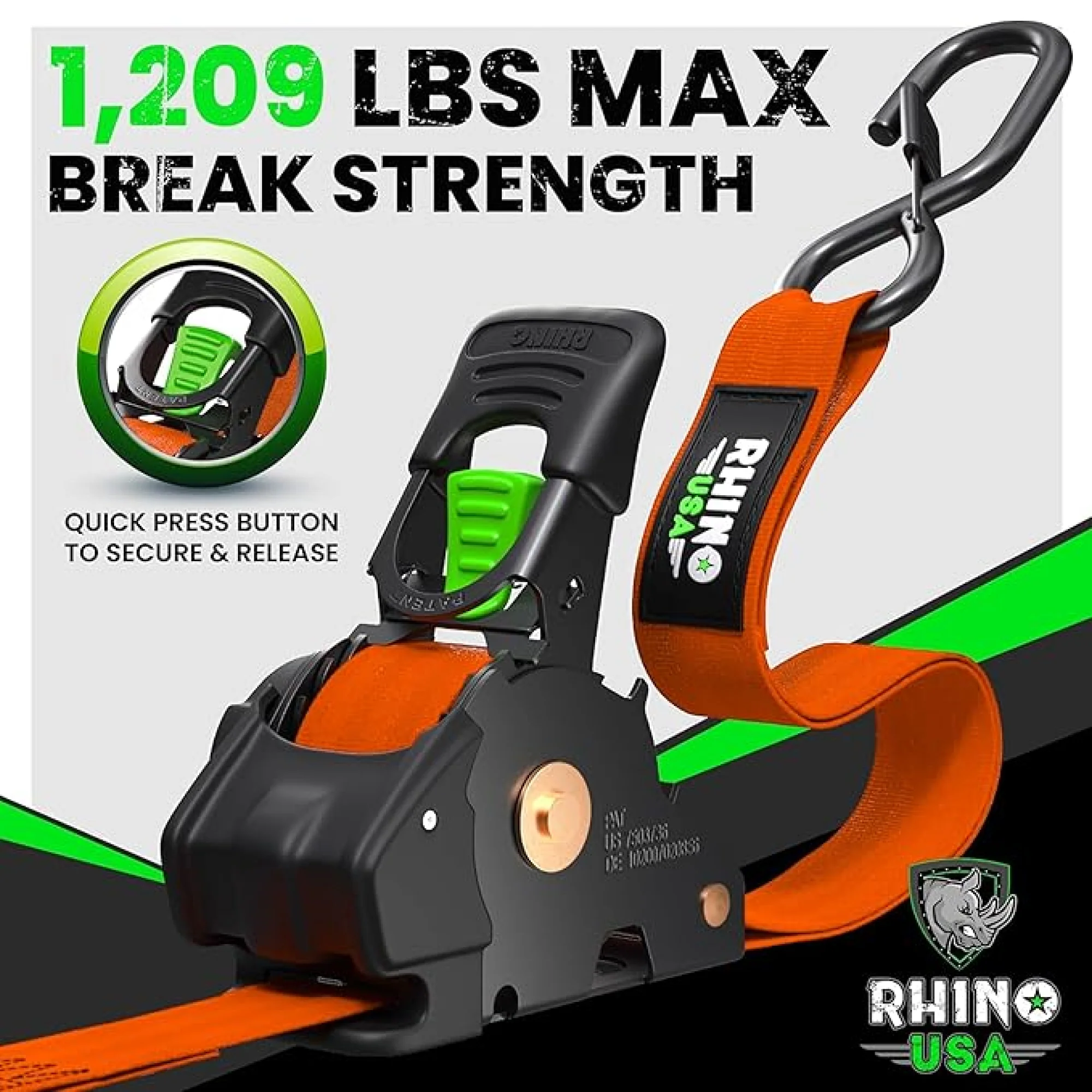 1" x 10' Retractable Ratchet Straps - Image 66