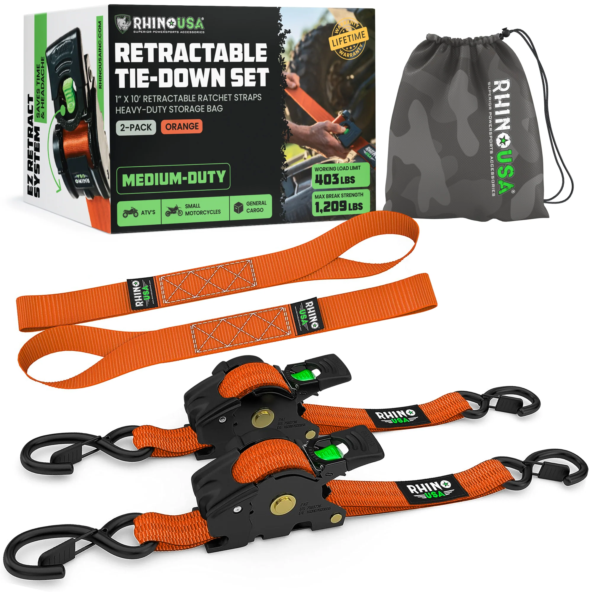 1" x 10' Retractable Ratchet Straps - Image 71