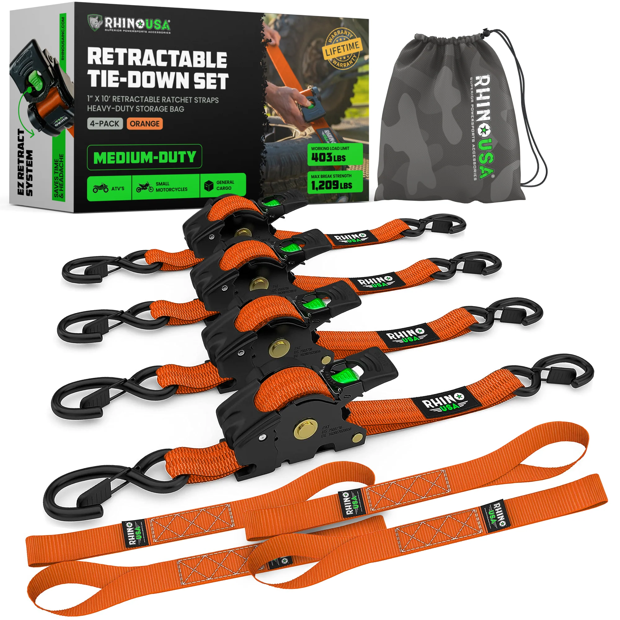 1" x 10' Retractable Ratchet Straps - Image 78