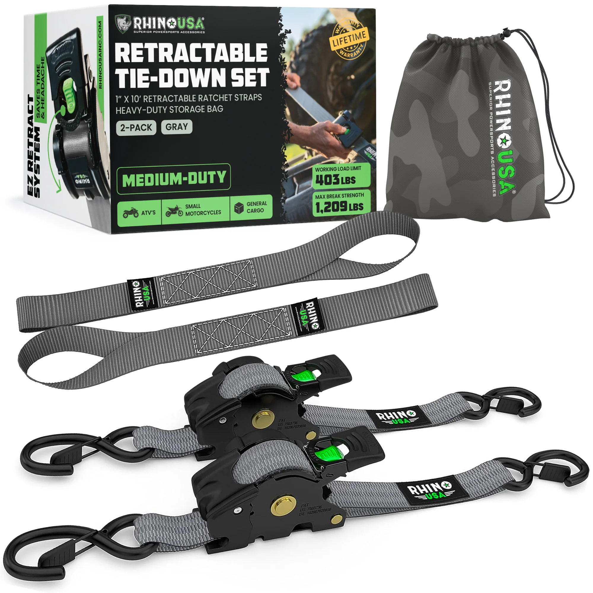1" x 10' Retractable Ratchet Straps - Image 88