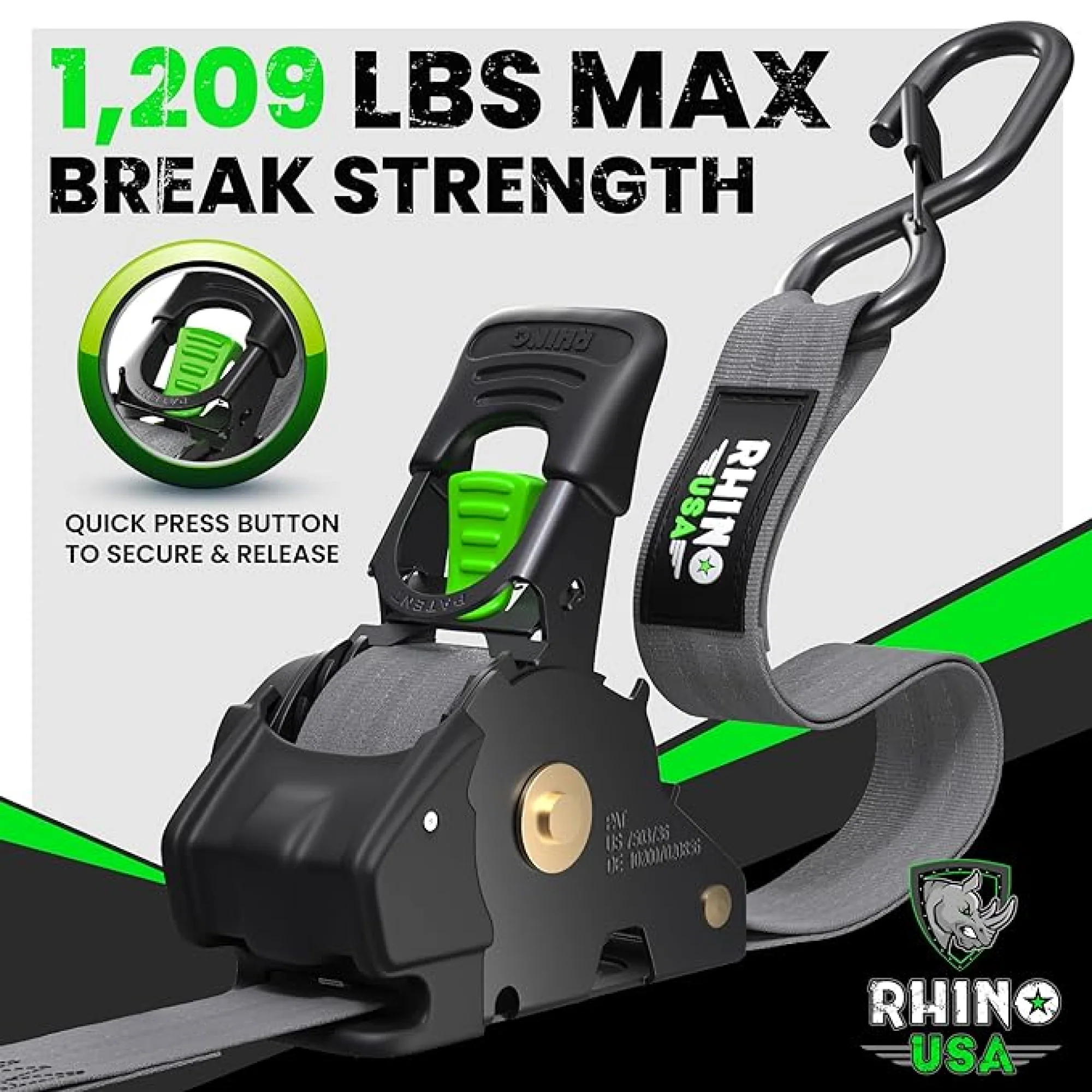 1" x 10' Retractable Ratchet Straps - Image 89