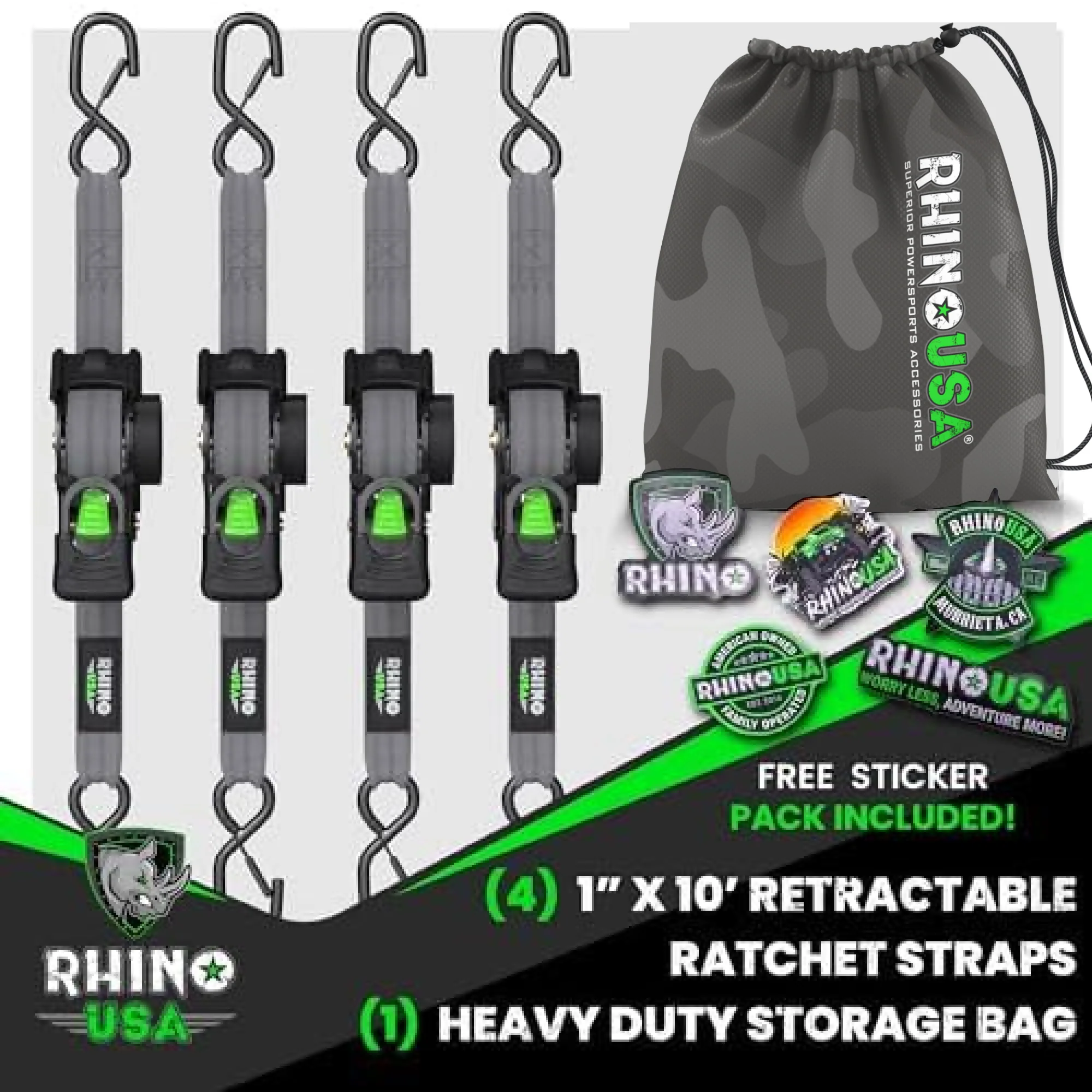 1" x 10' Retractable Ratchet Straps - Image 92