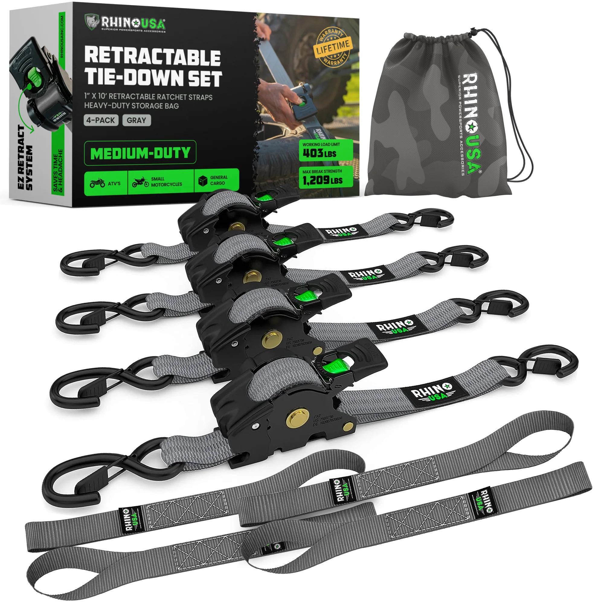 1" x 10' Retractable Ratchet Straps - Image 95