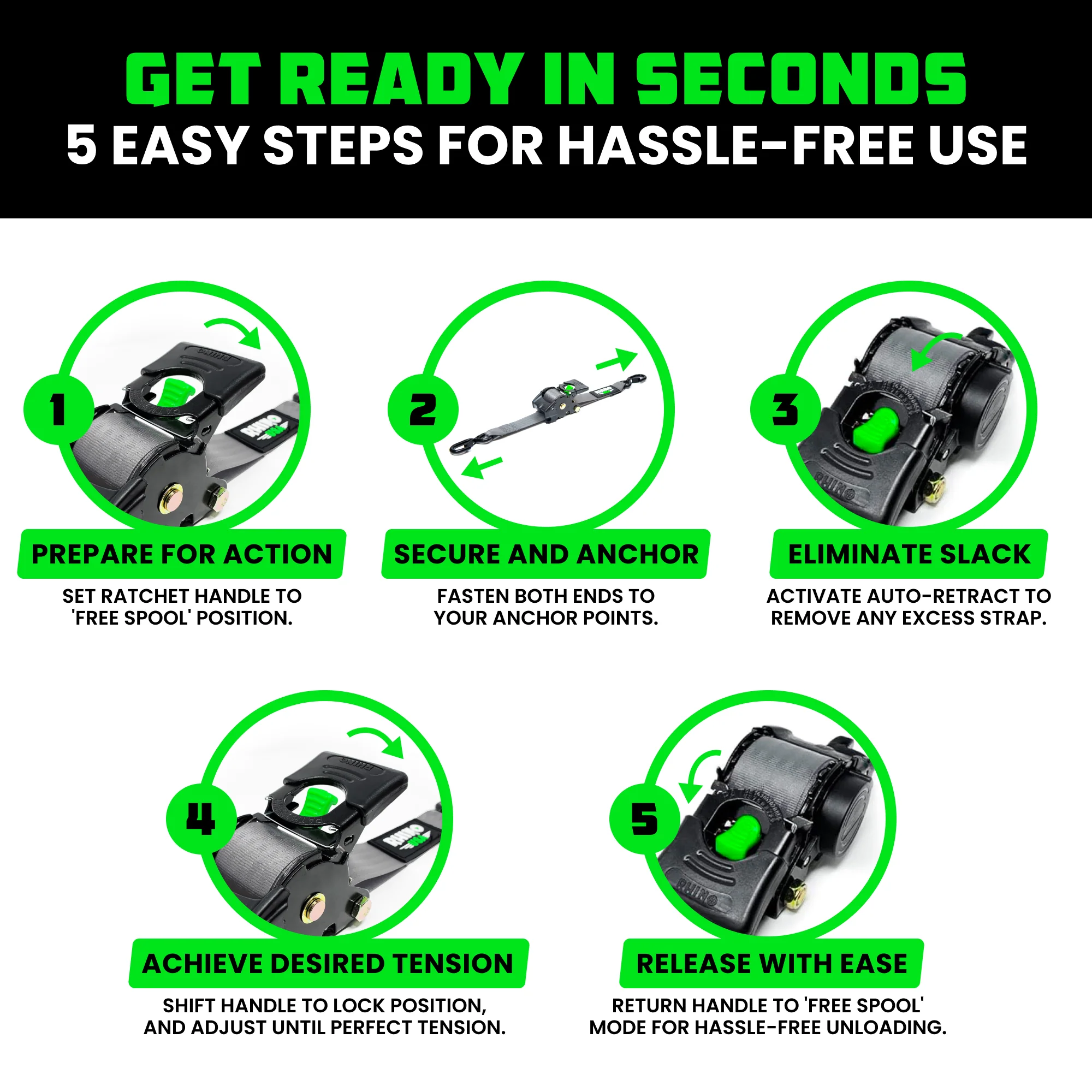 1" x 10' Retractable Ratchet Straps - Image 96