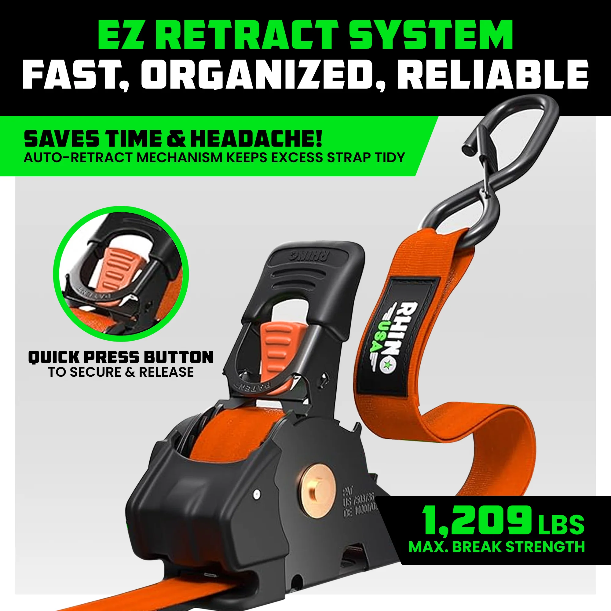 1" x 10' Retractable Ratchet Straps (Retail Packaging) - Image 17