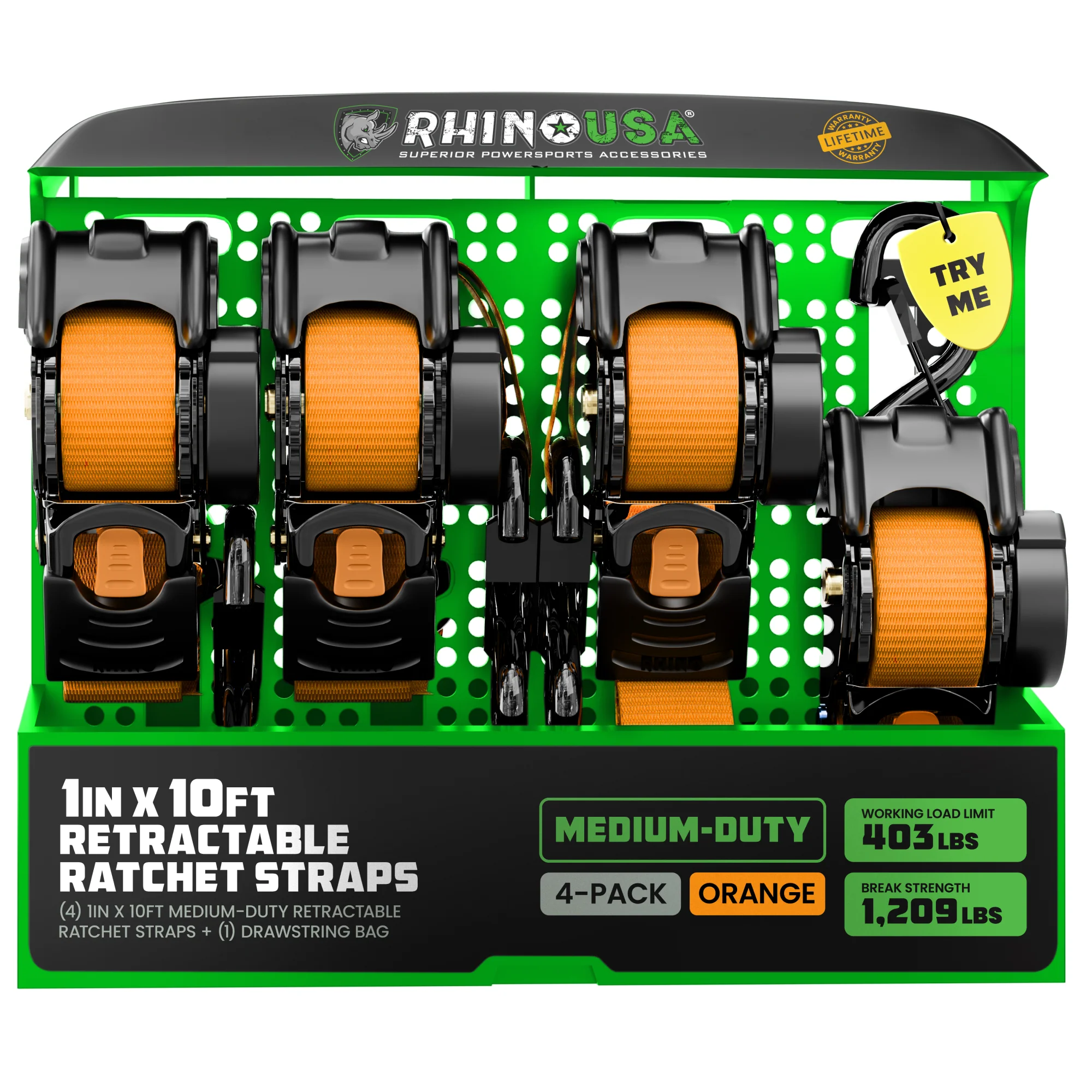 1" x 10' Retractable Ratchet Straps (Retail Packaging) - Image 23