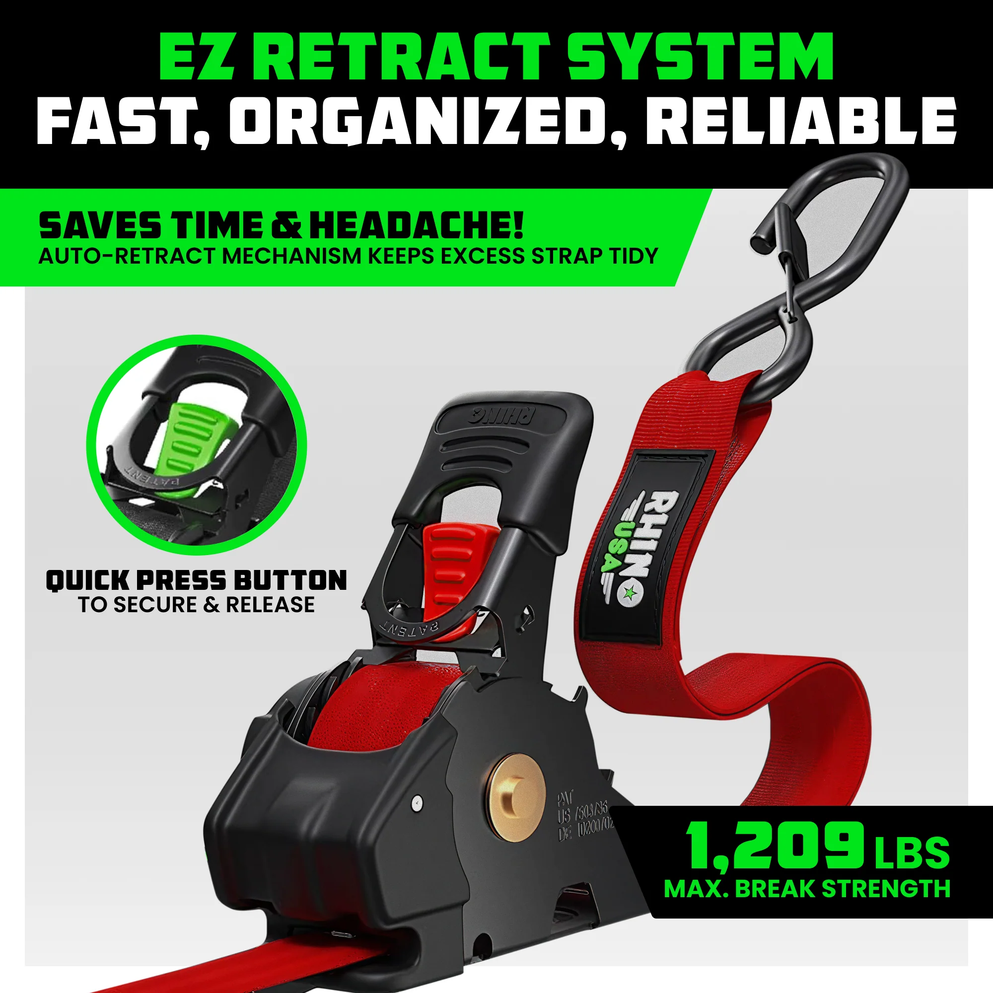 1" x 10' Retractable Ratchet Straps (Retail Packaging) - Image 26