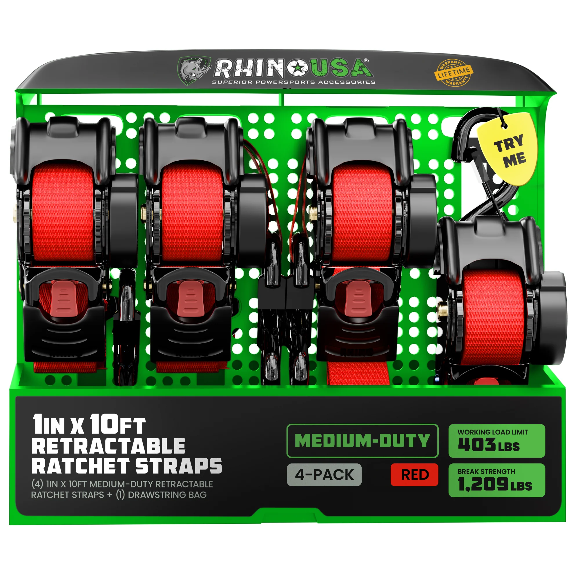 1" x 10' Retractable Ratchet Straps (Retail Packaging) - Image 28