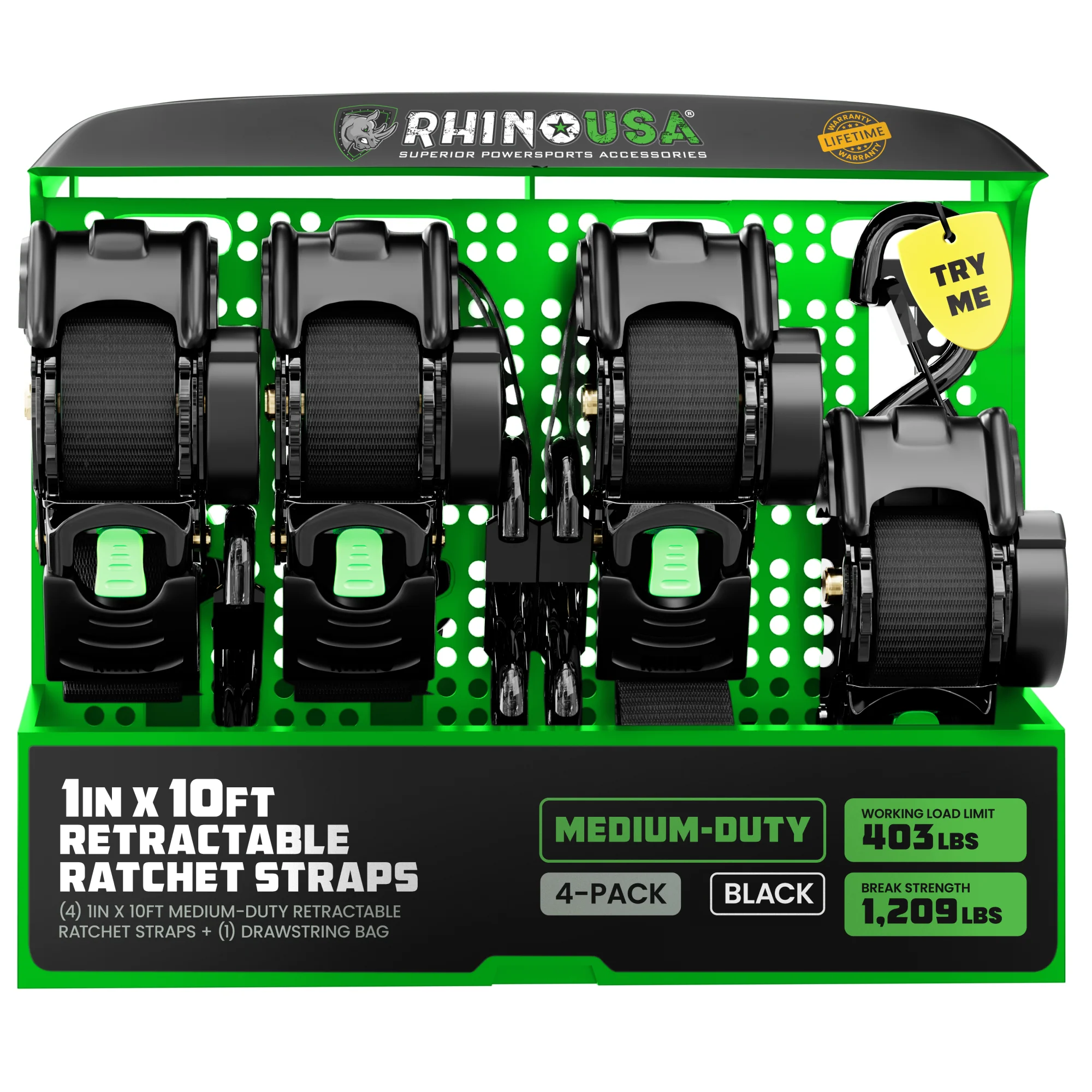 1" x 10' Retractable Ratchet Straps (Retail Packaging) - Image 6