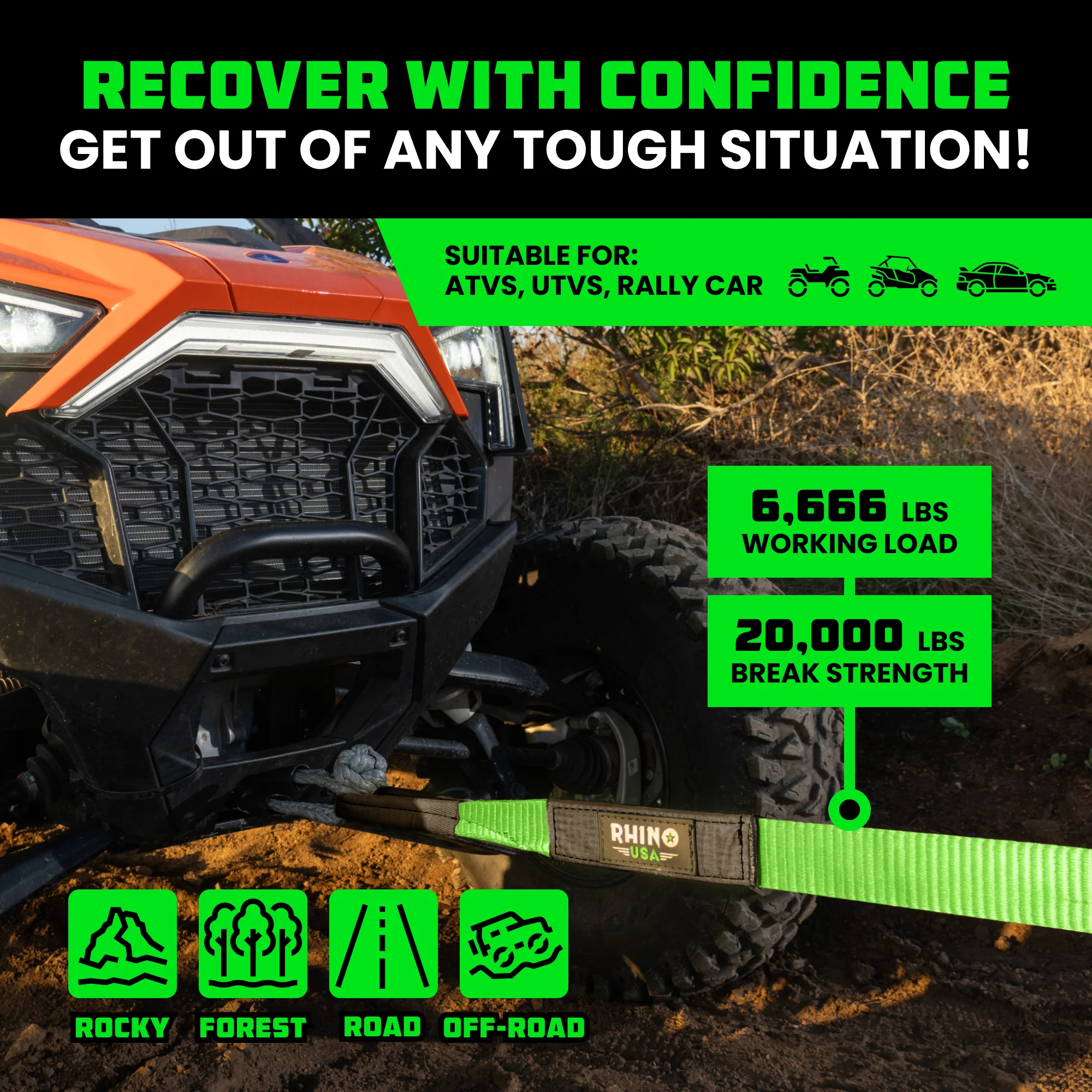 2" x 20' Ultimate Recovery Tow Strap - Image 23