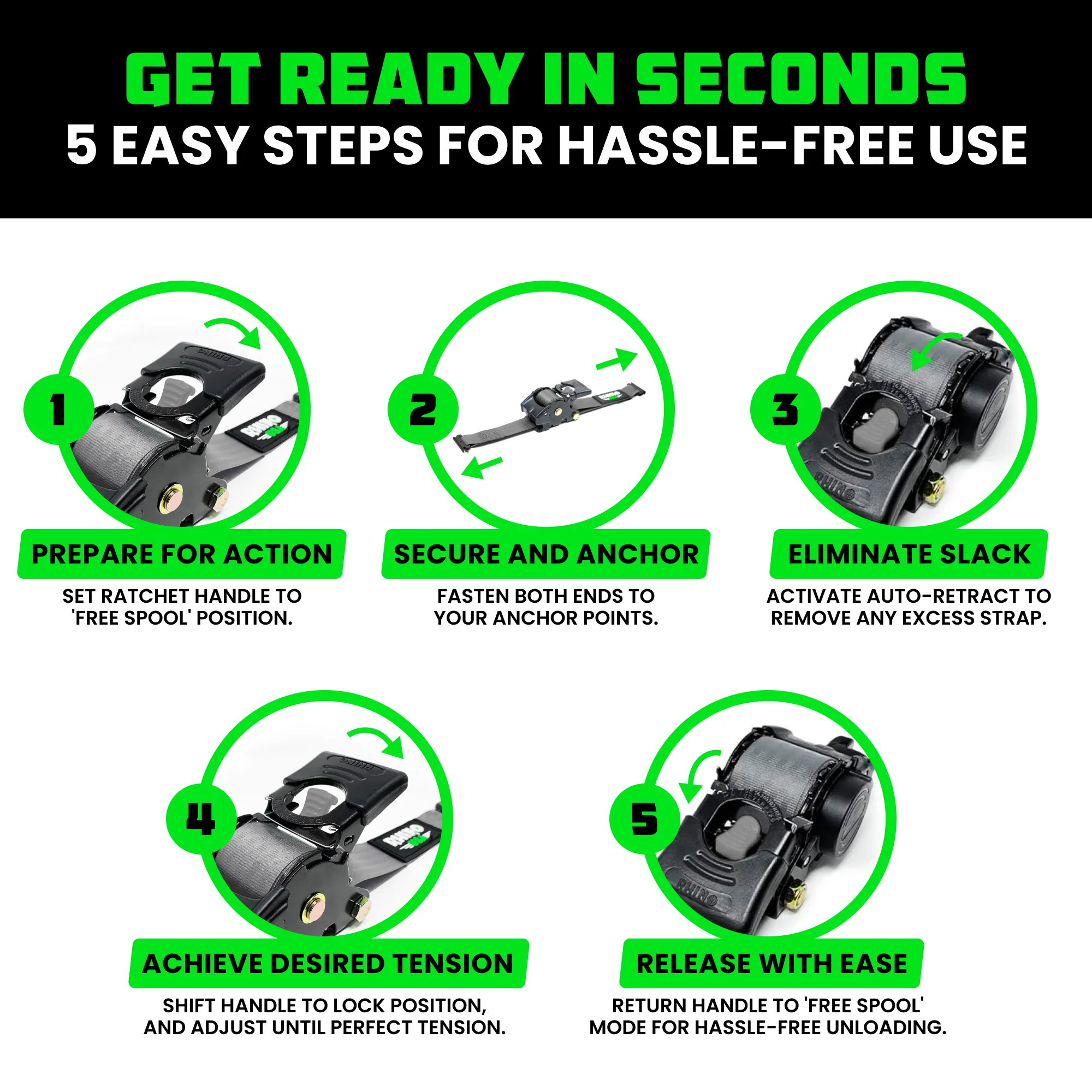 2" x 10' Retractable E-Track Ratchet Straps - Image 10