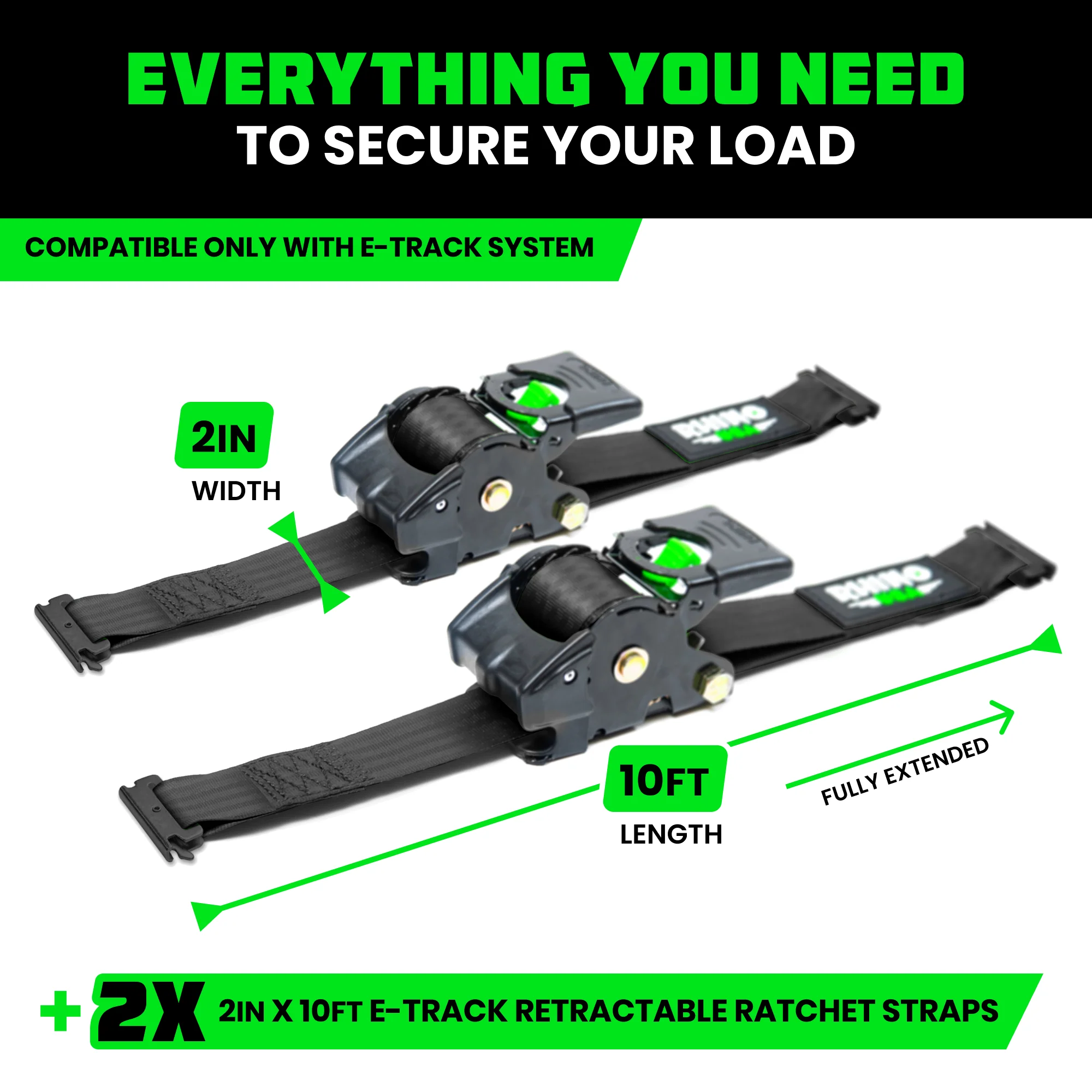 2" x 10' Retractable E-Track Ratchet Straps - Image 15