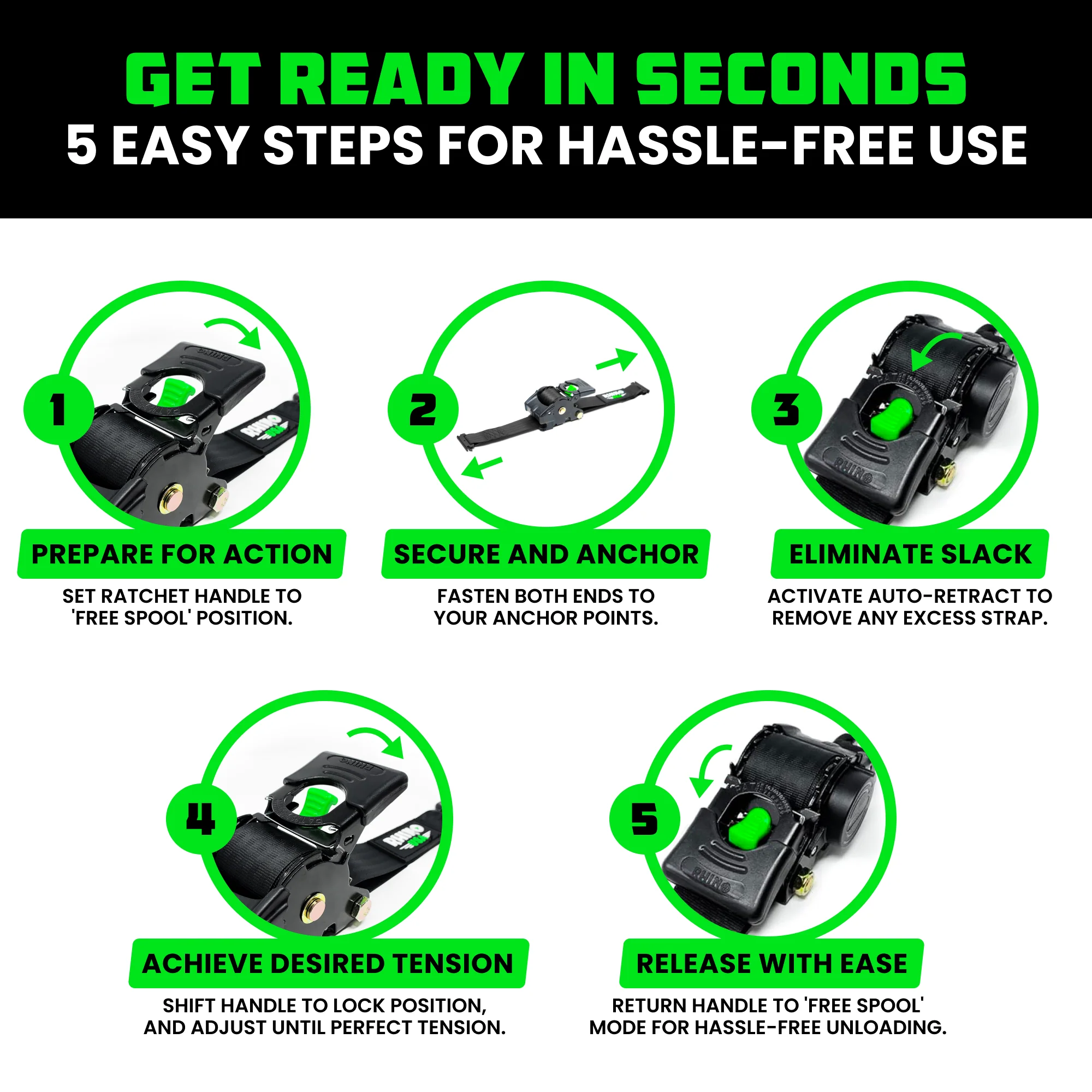 2" x 10' Retractable E-Track Ratchet Straps - Image 16