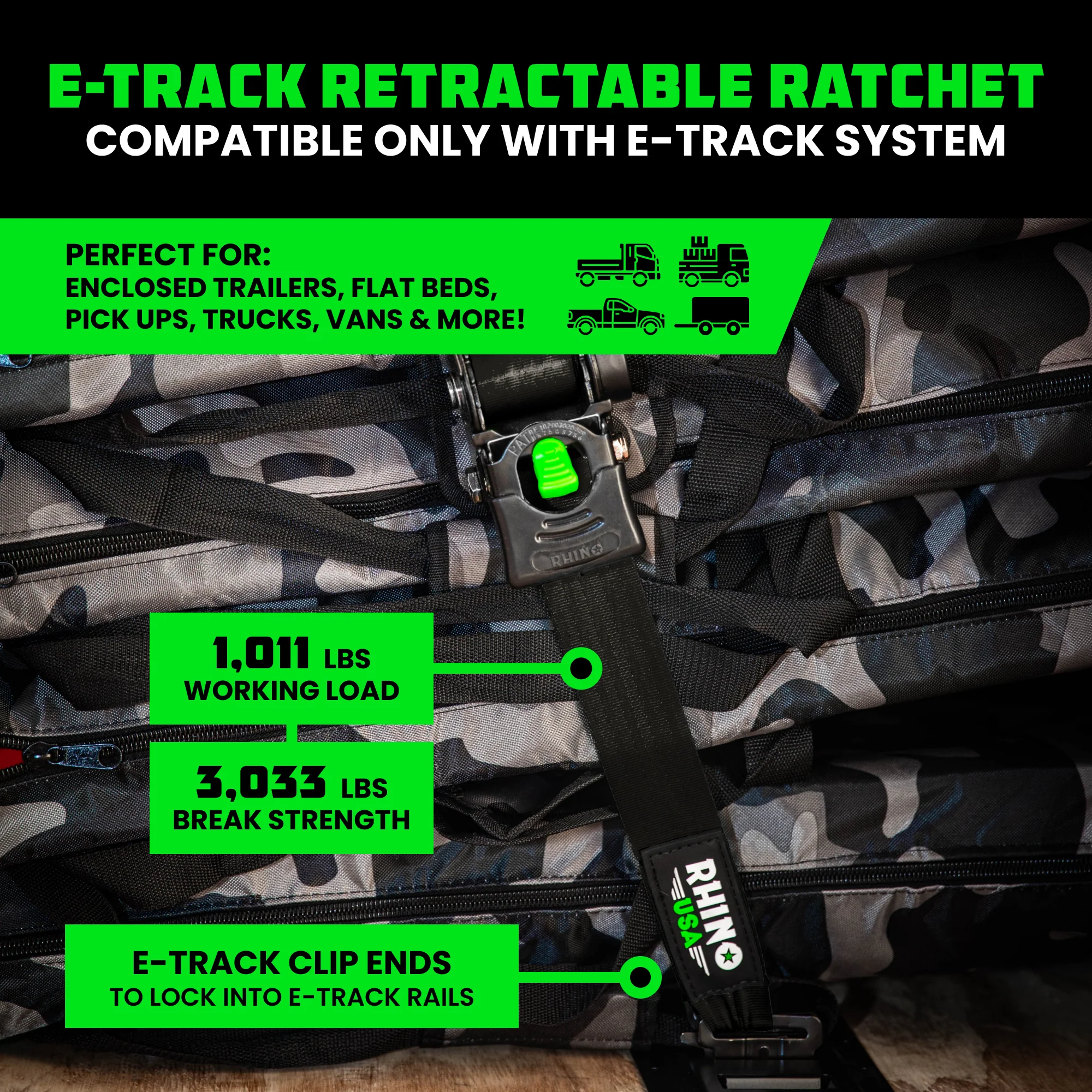 2" x 10' Retractable E-Track Ratchet Straps - Image 27