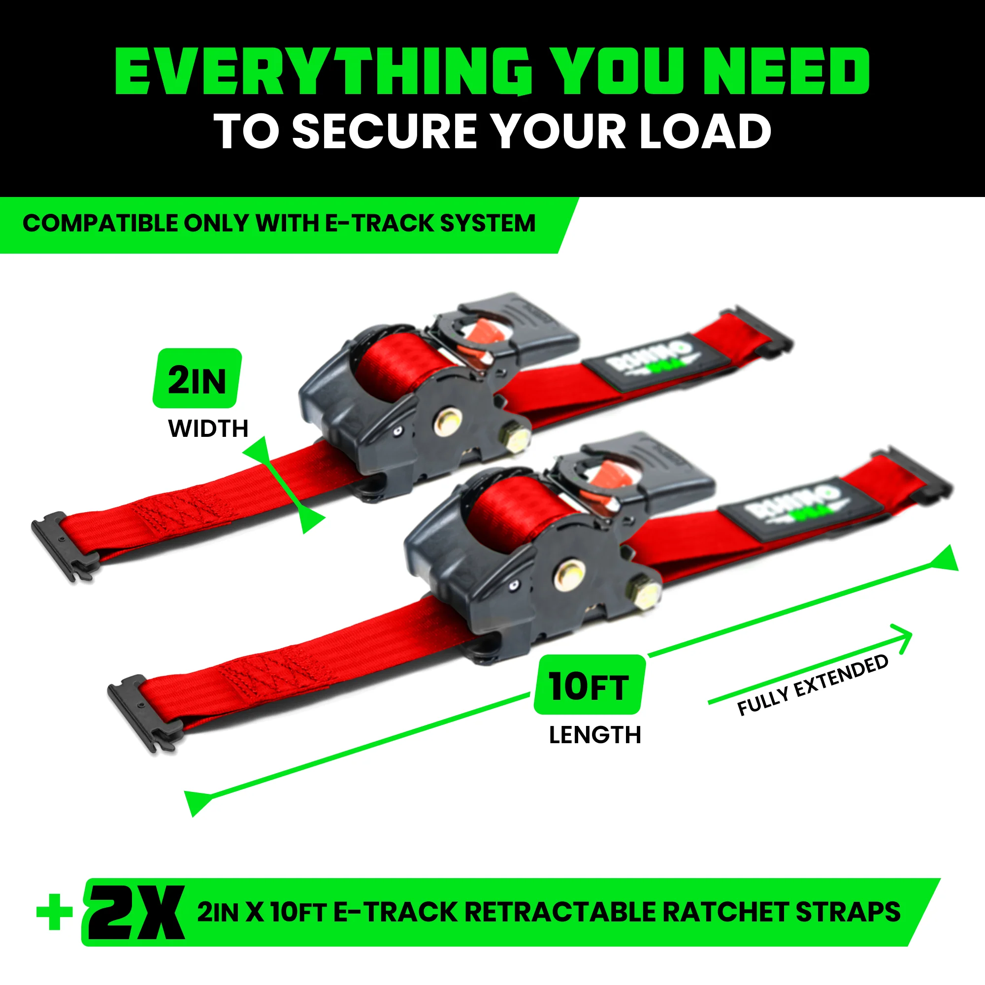 2" x 10' Retractable E-Track Ratchet Straps - Image 29