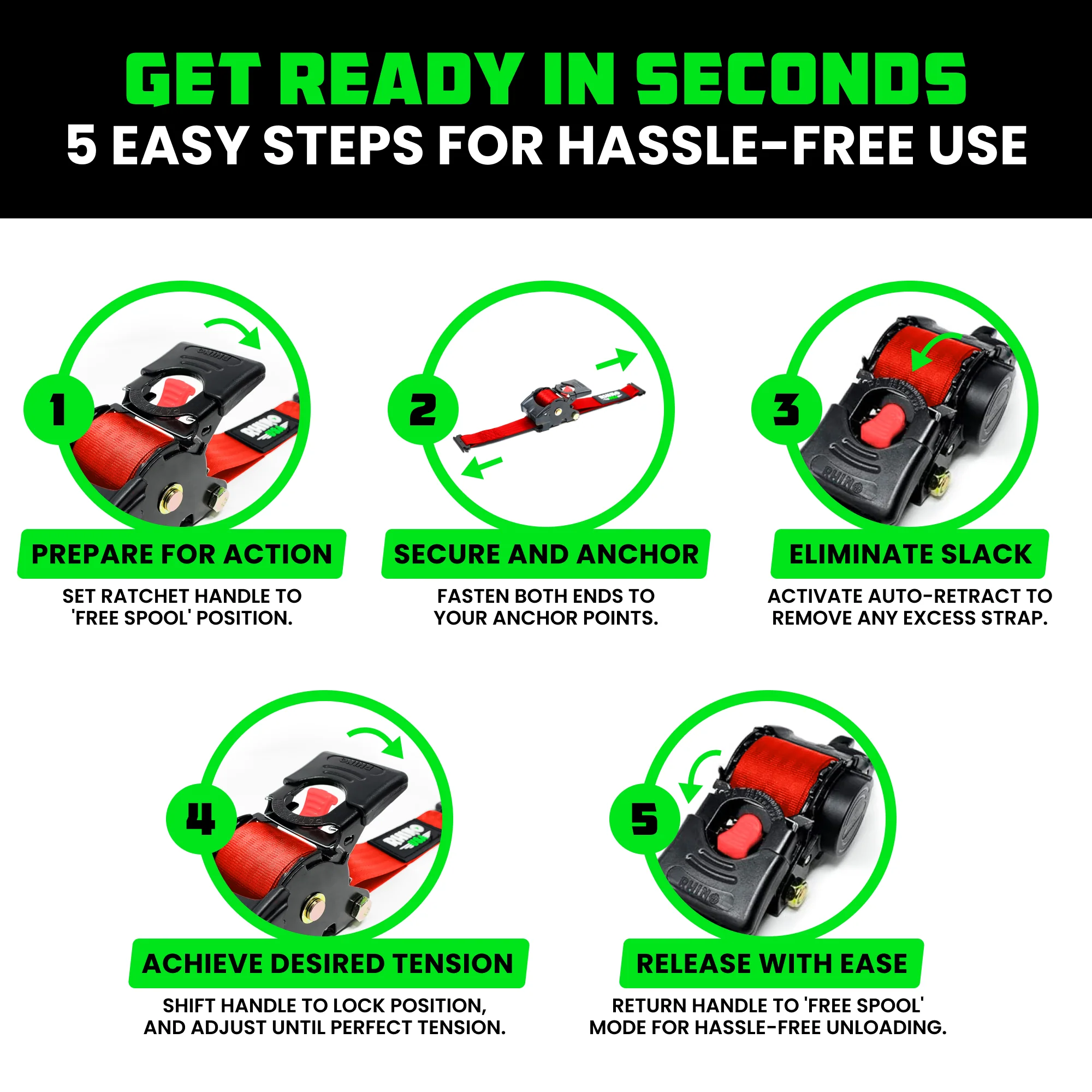 2" x 10' Retractable E-Track Ratchet Straps - Image 30