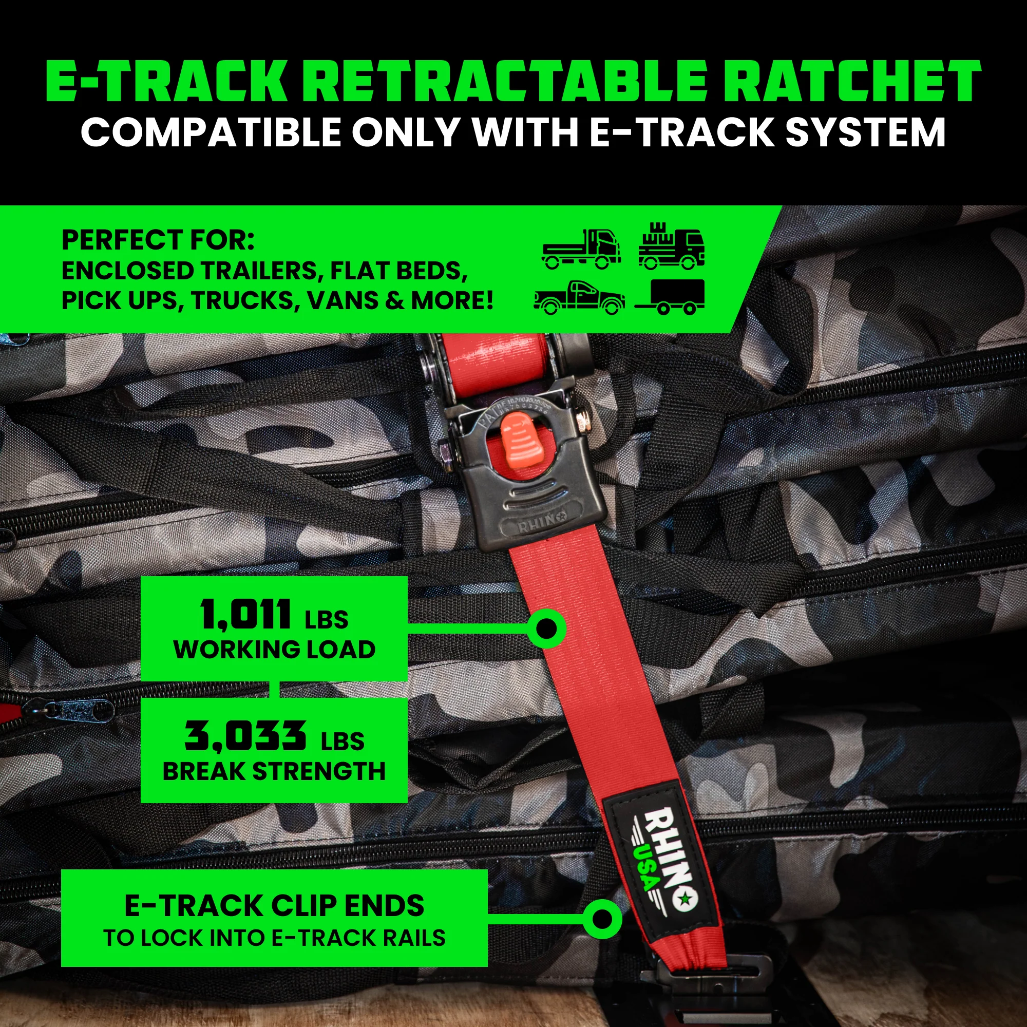2" x 10' Retractable E-Track Ratchet Straps - Image 35