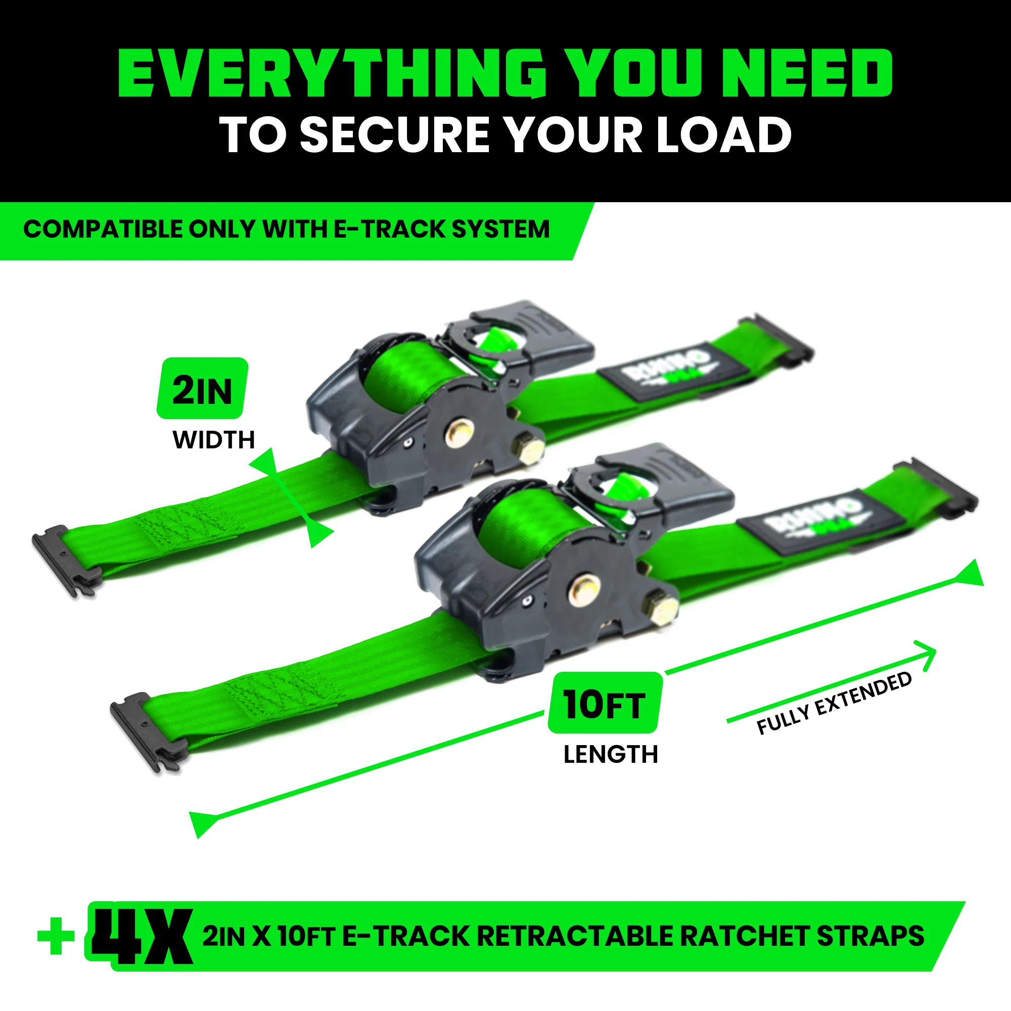 2" x 10' Retractable E-Track Ratchet Straps - Image 55