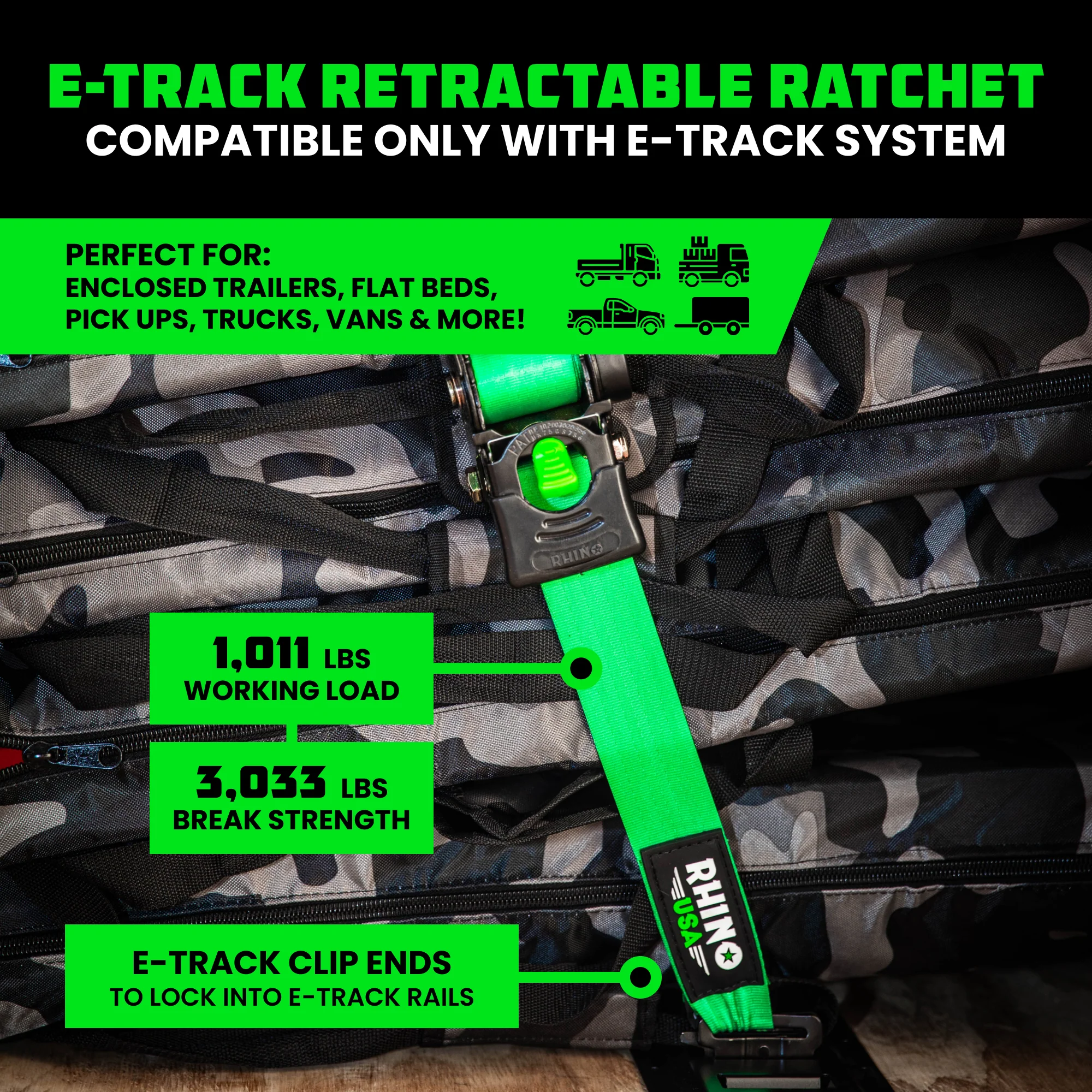 2" x 10' Retractable E-Track Ratchet Straps - Image 61