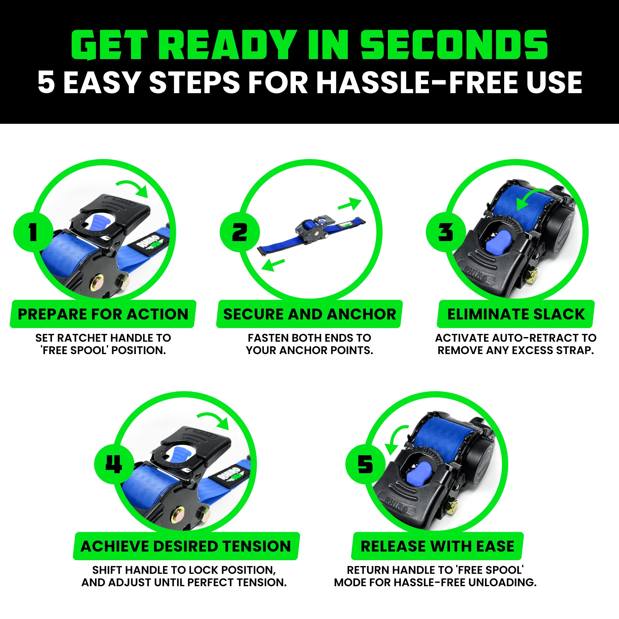 2" x 10' Retractable E-Track Ratchet Straps - Image 63