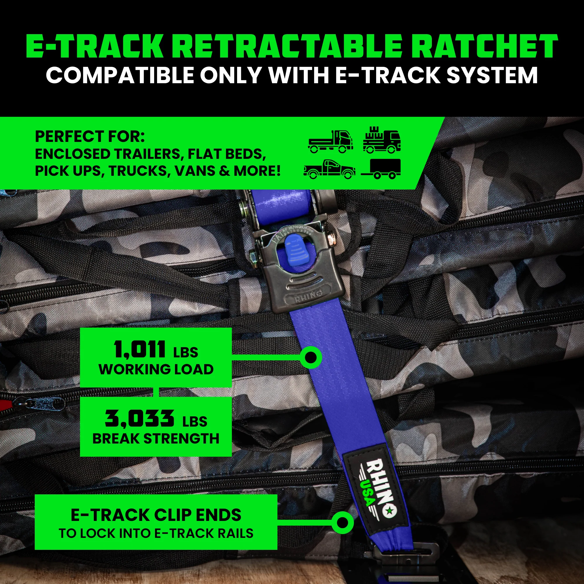 2" x 10' Retractable E-Track Ratchet Straps - Image 68